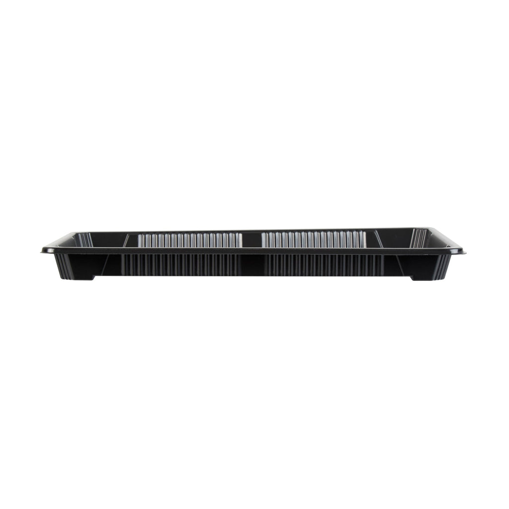 Roku Rectangle Black Plastic Take Out Sushi Tray - with Clear Lid - 10" x 7 1/4" x 1 3/4" - 100 count box