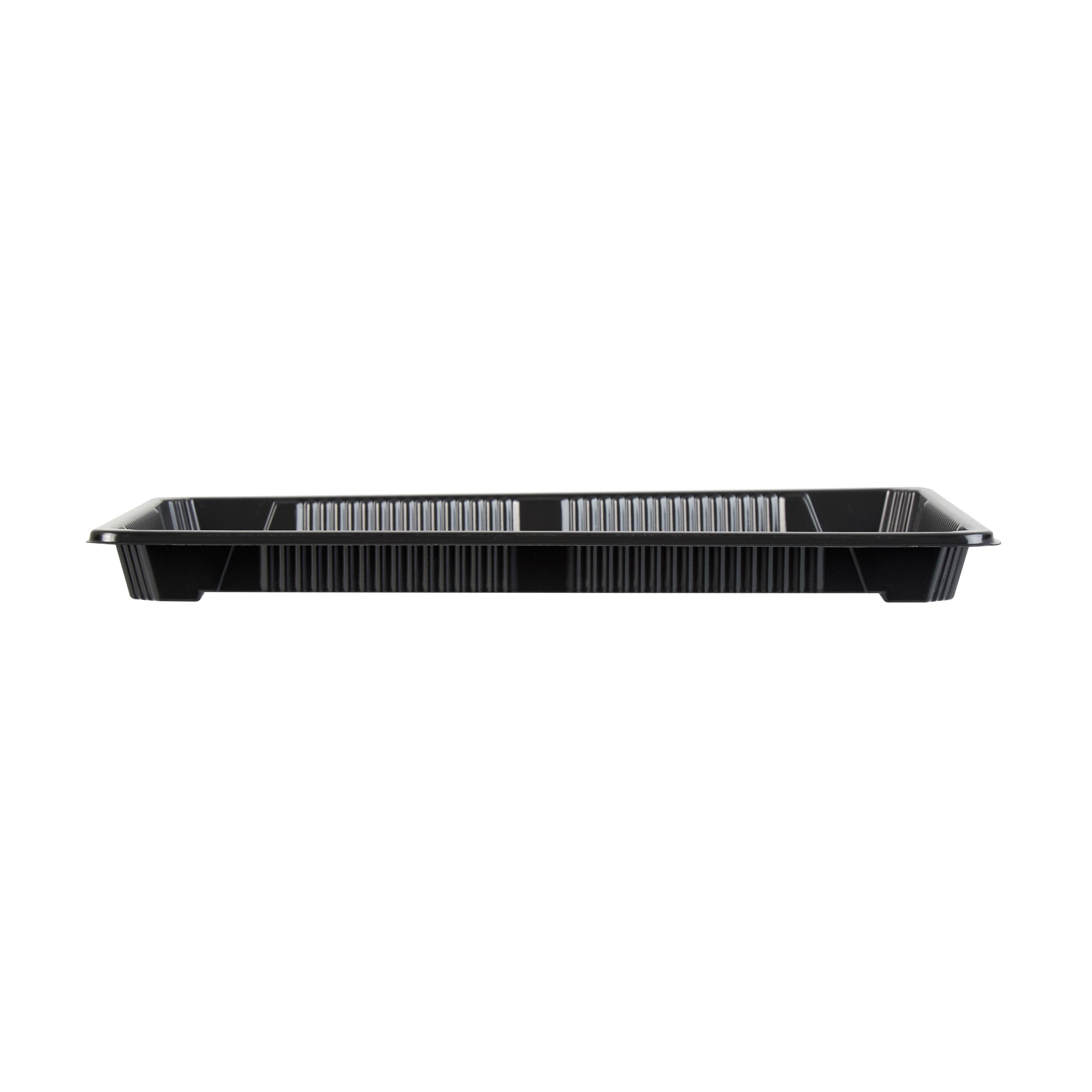 Roku Rectangle Black Plastic Take Out Sushi Tray - with Clear Lid - 10" x 7 1/4" x 1 3/4" - 100 count box
