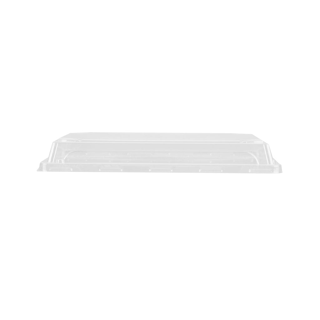 Roku Rectangle Black Plastic Take Out Sushi Tray - with Clear Lid - 10" x 7 1/4" x 1 3/4" - 100 count box
