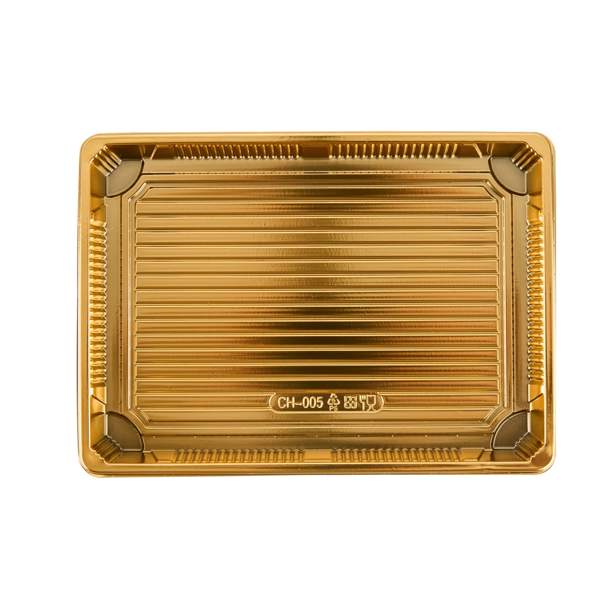 Roku Rectangle Gold Plastic Take Out Sushi Tray - with Clear Lid - 10" x 7 1/4" x 1 3/4" - 100 count box
