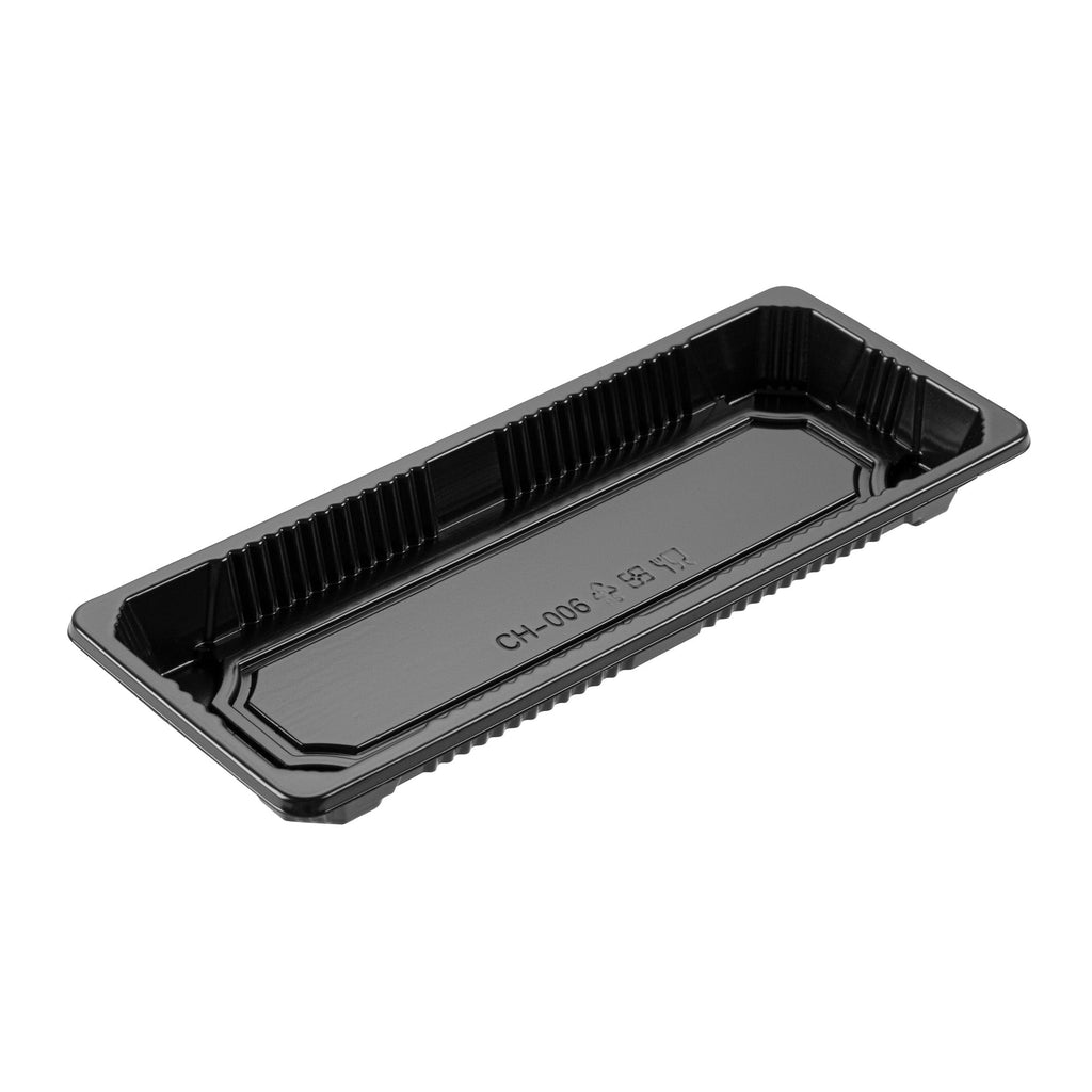 Roku Rectangle Black Plastic Take Out Sushi Tray - with Clear Lid - 8 1/2" x 3 1/4" x 1 3/4" - 100 count box