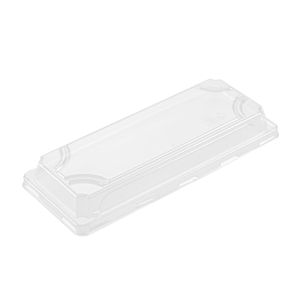 Roku Rectangle Gold Plastic Take Out Sushi Tray - with Clear Lid - 8 1/2" x 3 1/4" x 1 3/4" - 100 count box