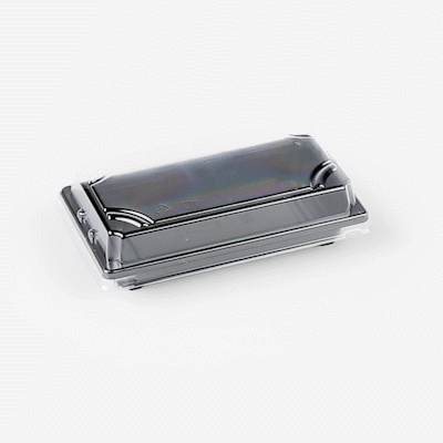 Roku Rectangle Black Plastic Take Out Sushi Tray - with Clear Lid - 5 1/4" x 3 1/4" x 1 1/2" - 100 count box