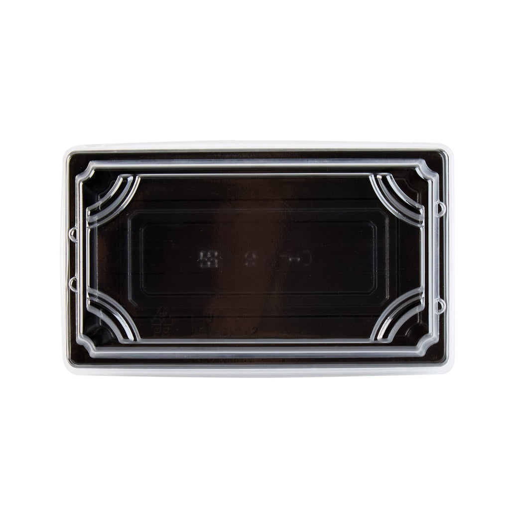Roku Rectangle Black Plastic Take Out Sushi Tray - with Clear Lid - 5 1/4" x 3 1/4" x 1 1/2" - 100 count box