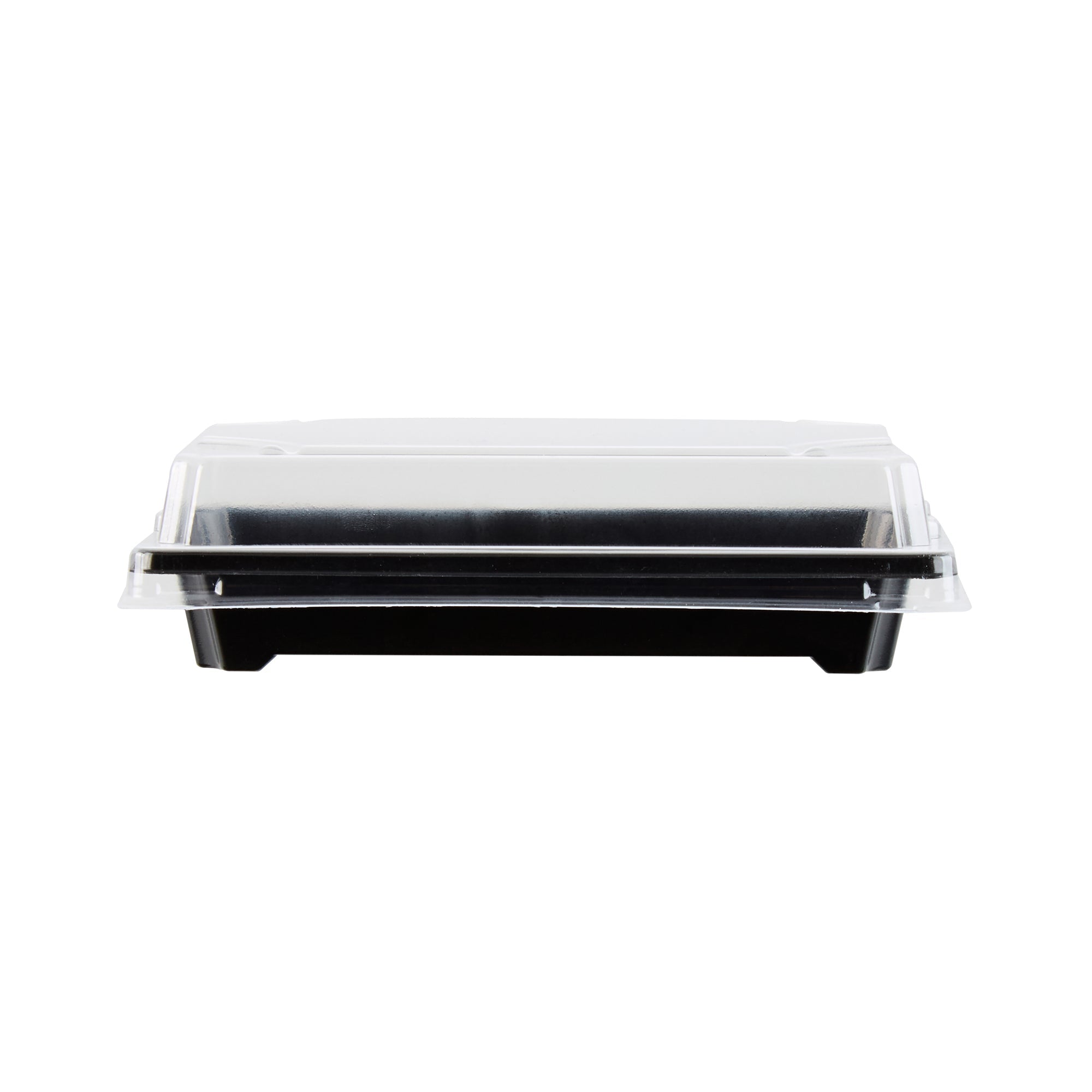 Roku Rectangle Black Plastic Take Out Sushi Tray - with Clear Lid - 5 1/4" x 3 1/4" x 1 1/2" - 100 count box