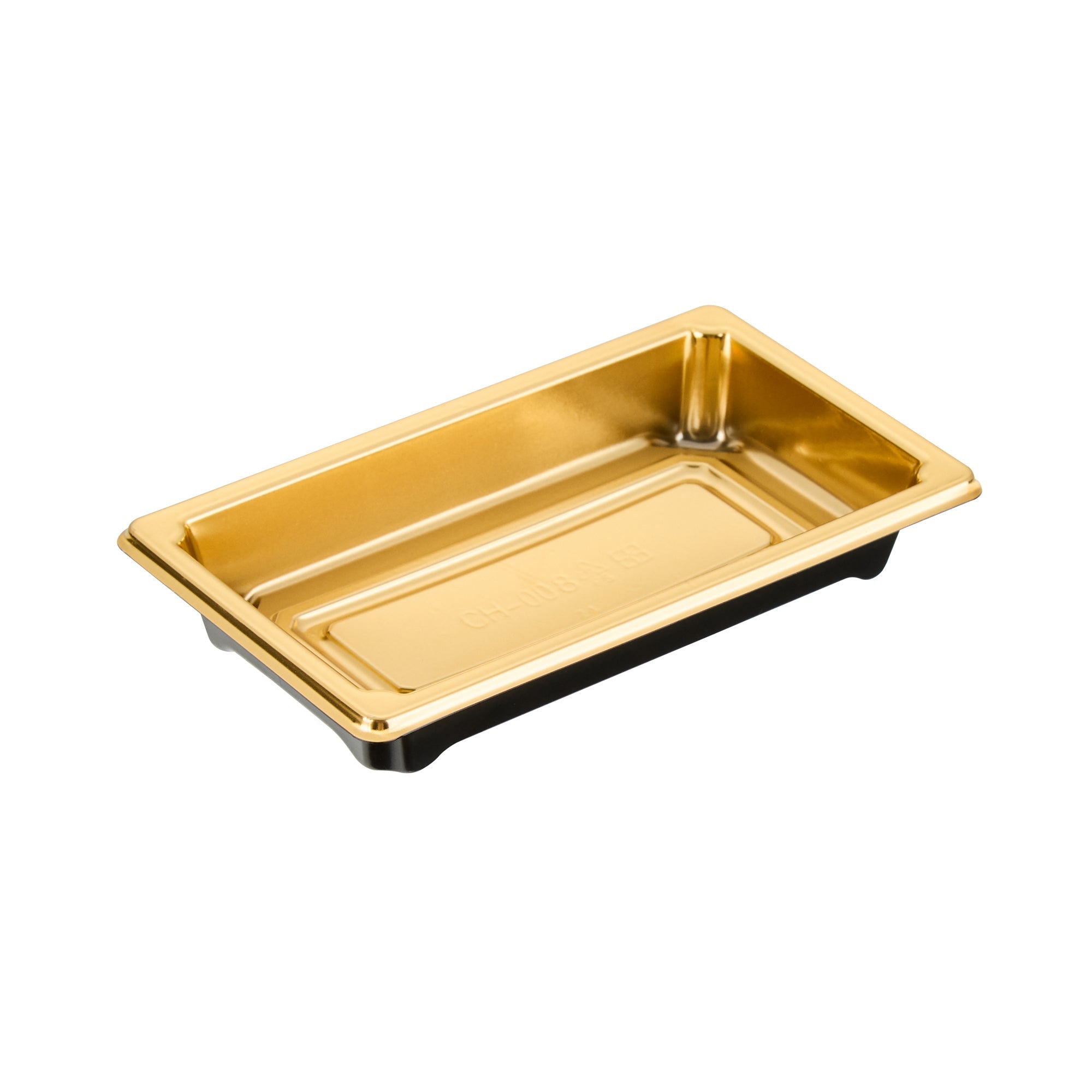 Roku Rectangle Gold Plastic Take Out Sushi Tray - with Clear Lid - 5 1/4" x 3 1/4" x 1 1/2" - 100 count box