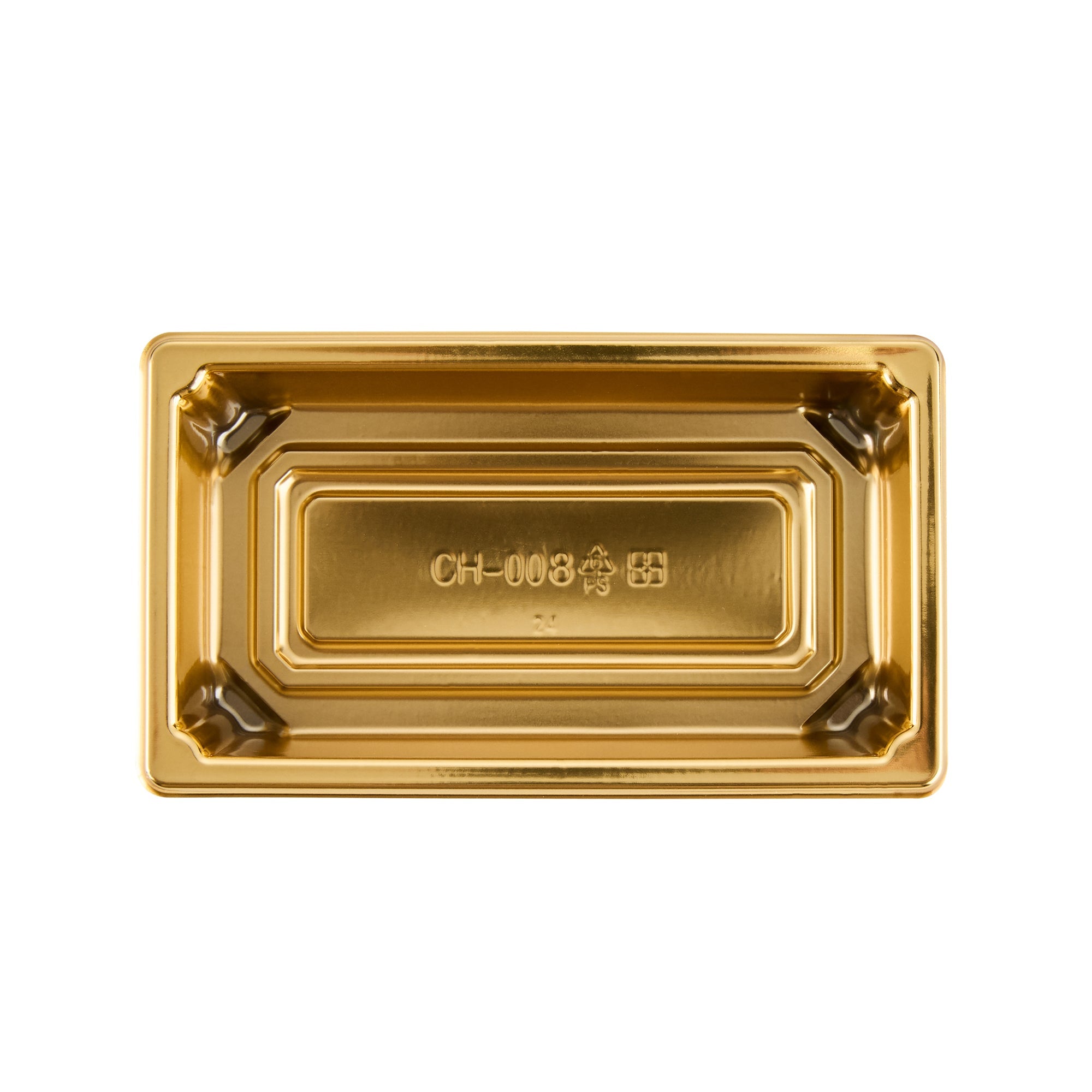 Roku Rectangle Gold Plastic Take Out Sushi Tray - with Clear Lid - 5 1/4" x 3 1/4" x 1 1/2" - 100 count box