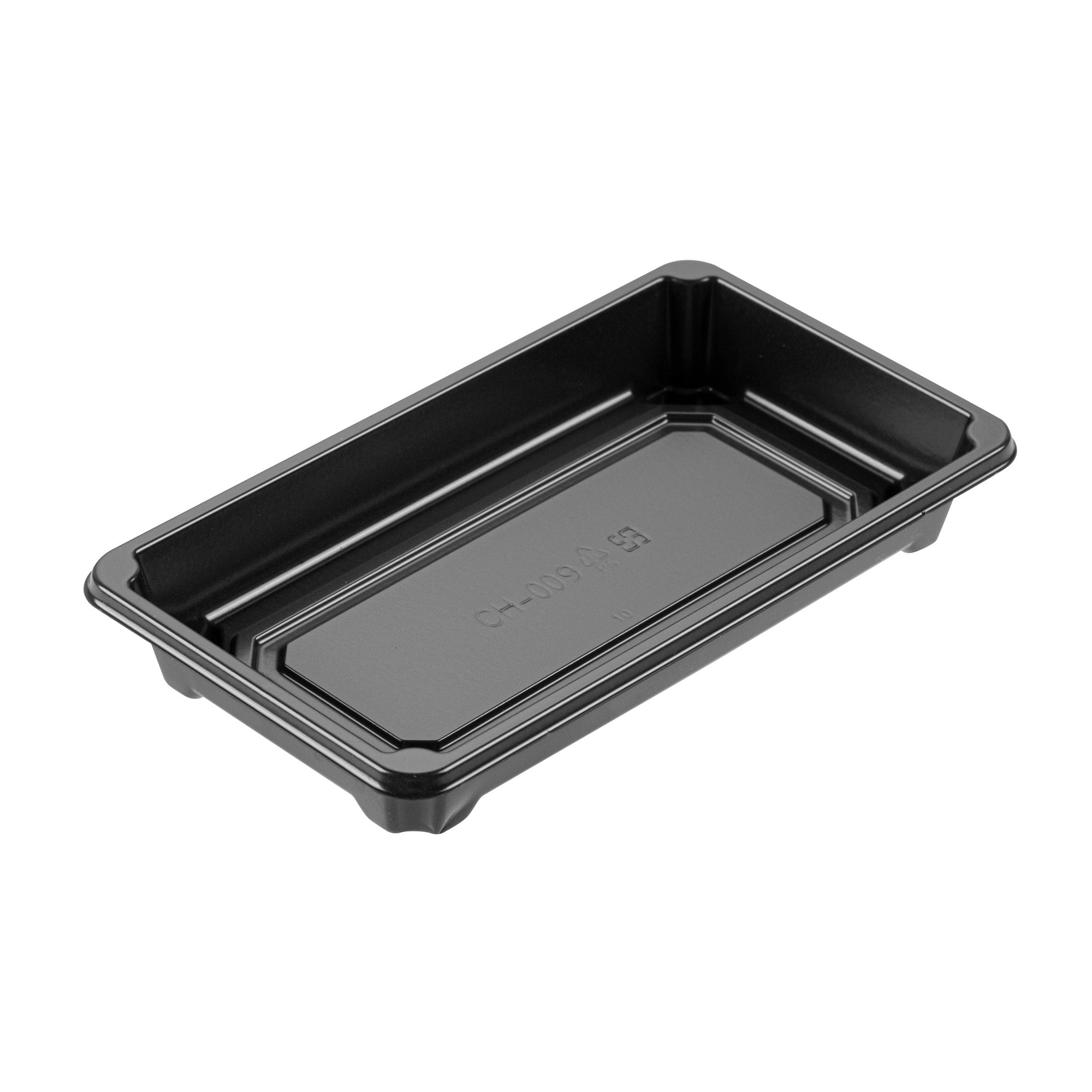 Roku Rectangle Black Plastic Take Out Sushi Tray - with Clear Lid - 6" x 3 1/2" x 1 3/4" - 100 count box