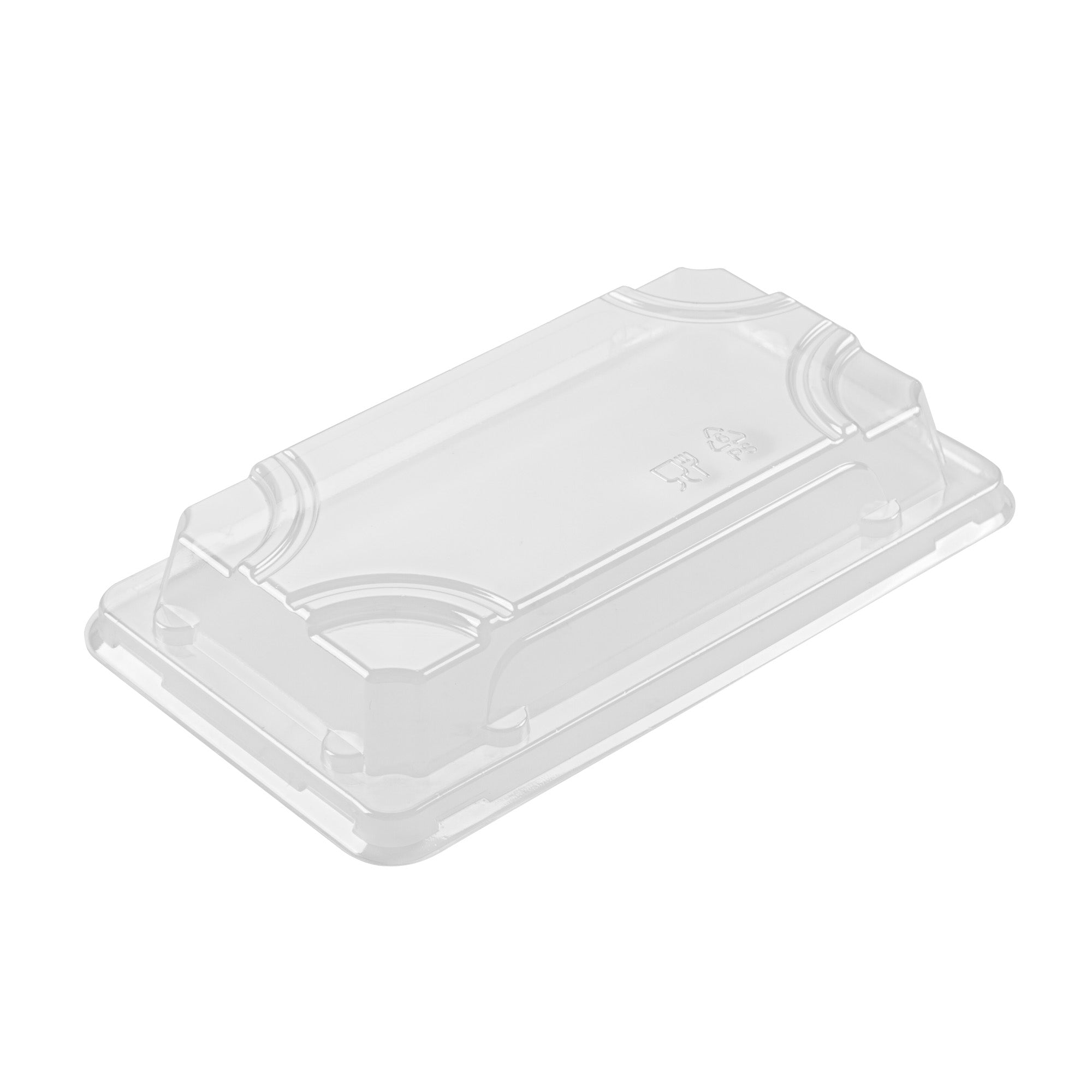 Roku Rectangle Gold Plastic Take Out Sushi Tray - with Clear Lid - 6" x 3 1/2" x 1 3/4" - 100 count box