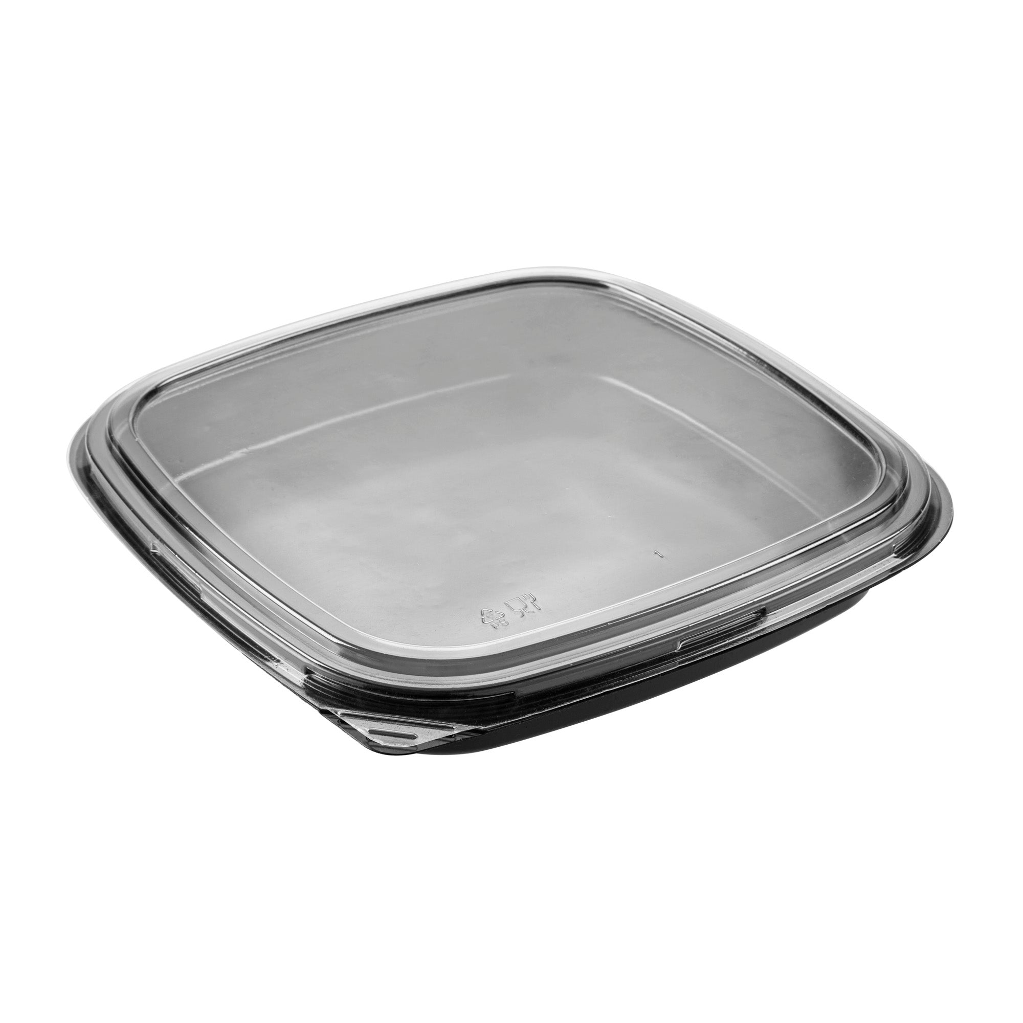 Roku Square Black Plastic Take Out Sushi Tray - with Clear Lid - 10 3/4" x 10 3/4" x 1 3/4" - 100 count box