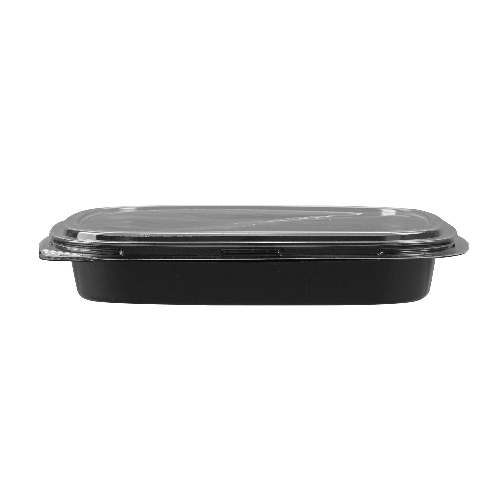 Roku Square Black Plastic Take Out Sushi Tray - with Clear Lid - 10 3/4" x 10 3/4" x 1 3/4" - 50 count box