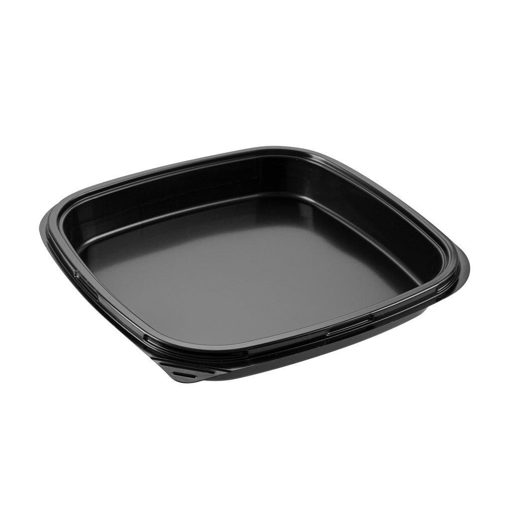 Roku Square Black Plastic Take Out Sushi Tray - with Clear Lid - 10 3/4" x 10 3/4" x 1 3/4" - 50 count box