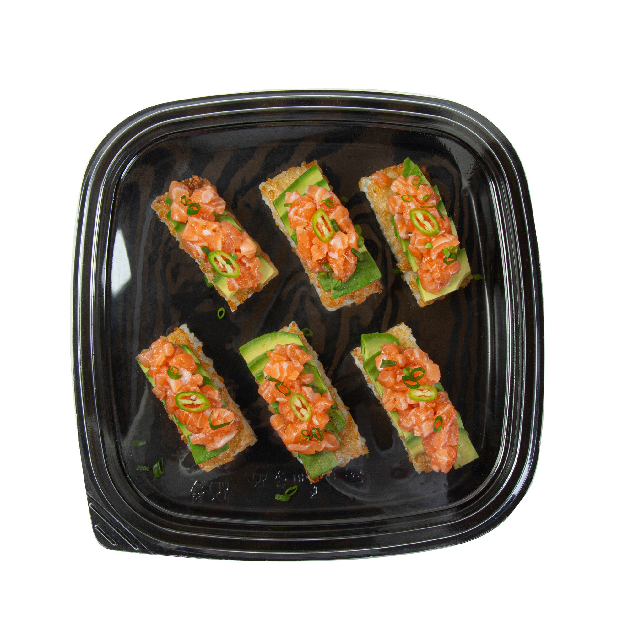 Roku Square Black Plastic Take Out Sushi Tray - with Clear Lid - 10 3/4" x 10 3/4" x 1 3/4" - 100 count box