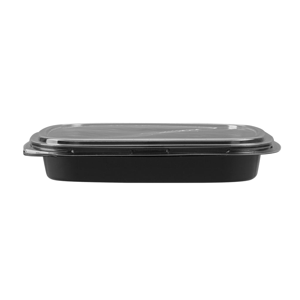 Roku Square Black Plastic Take Out Sushi Tray - with Clear Lid - 10 3/4" x 10 3/4" x 1 3/4" - 100 count box