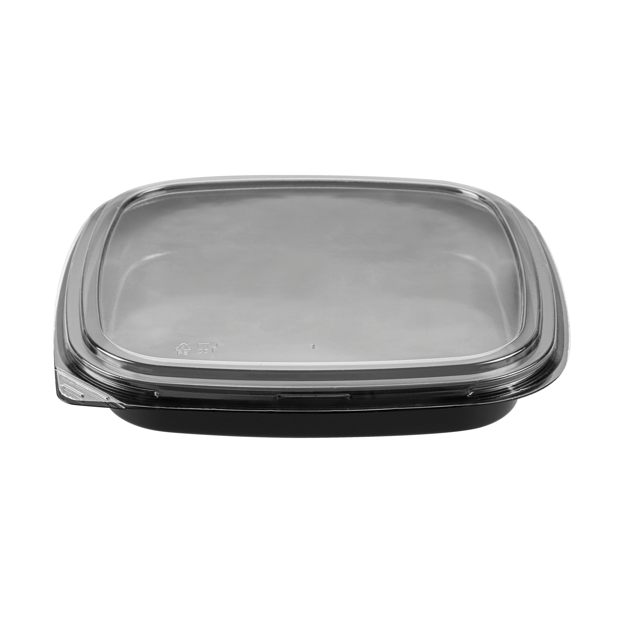 Roku Square Black Plastic Take Out Sushi Tray - with Clear Lid - 10 3/4" x 10 3/4" x 1 3/4" - 100 count box