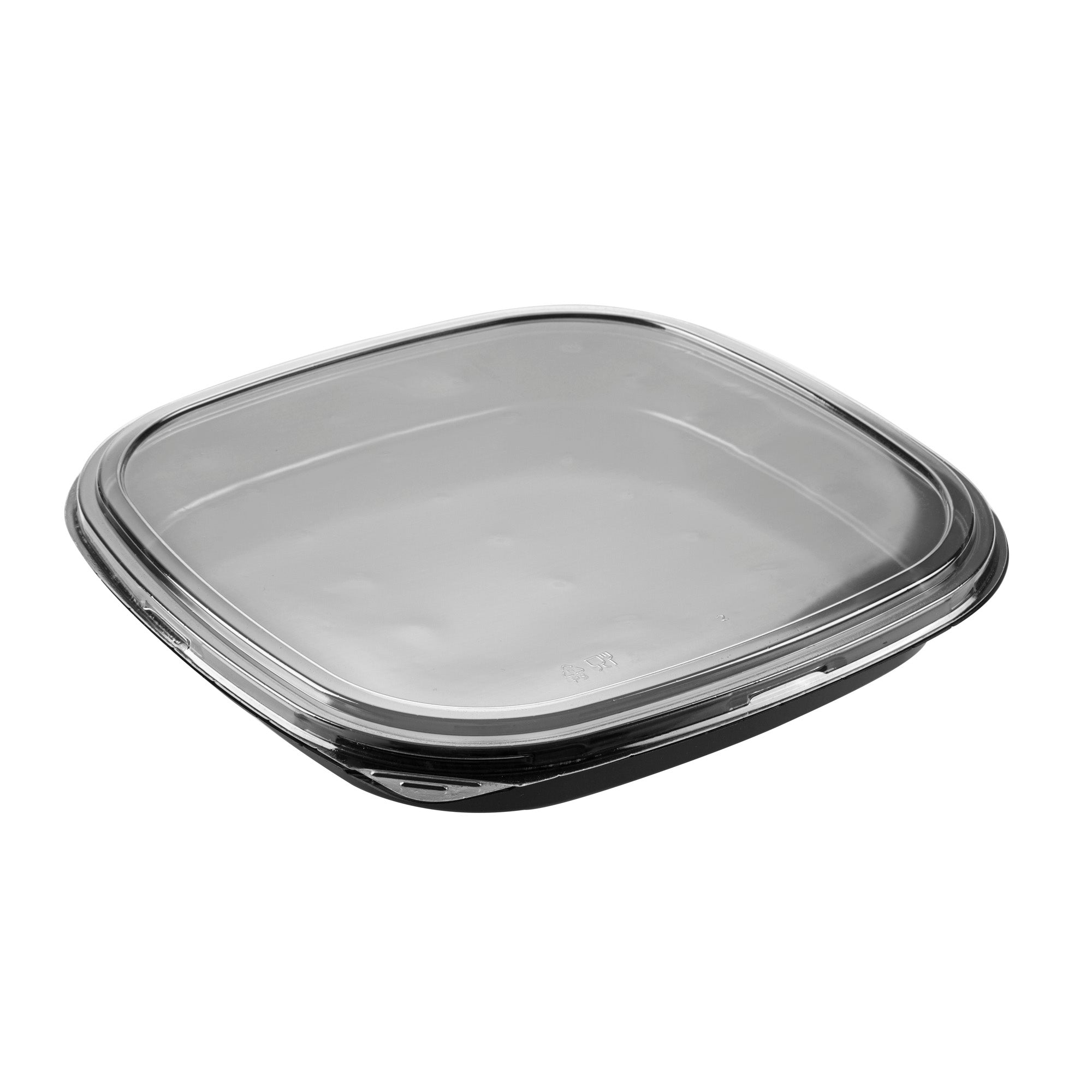 Roku Square Black Plastic Take Out Sushi Tray - with Clear Lid - 12 1/2" x 12 1/2" x 1 3/4" - 50 count box