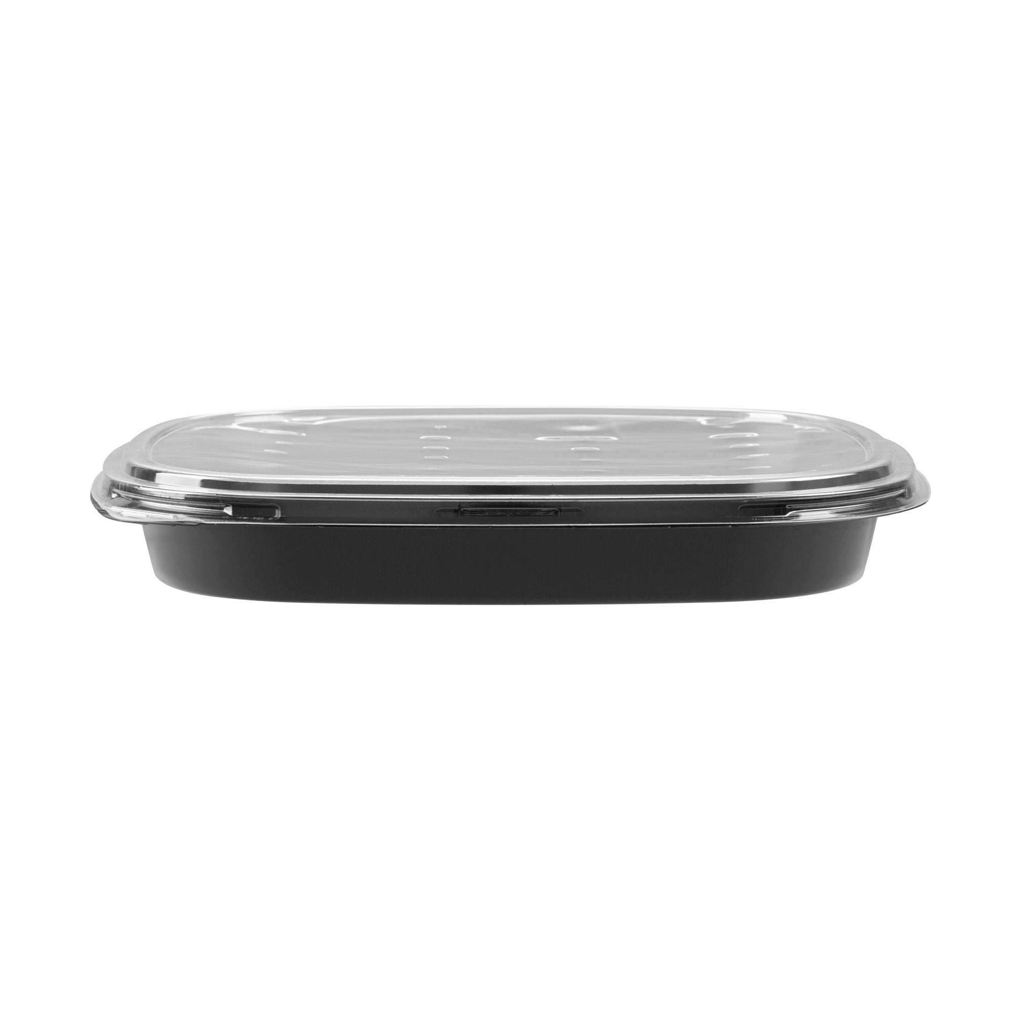 Roku Square Black Plastic Take Out Sushi Tray - with Clear Lid - 12 1/2" x 12 1/2" x 1 3/4" - 50 count box
