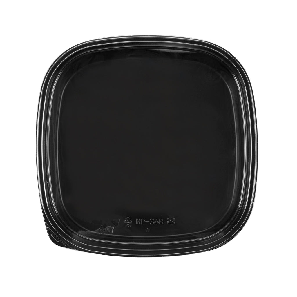 Roku Square Black Plastic Take Out Sushi Tray - with Clear Lid - 12 1/2" x 12 1/2" x 1 3/4" - 50 count box