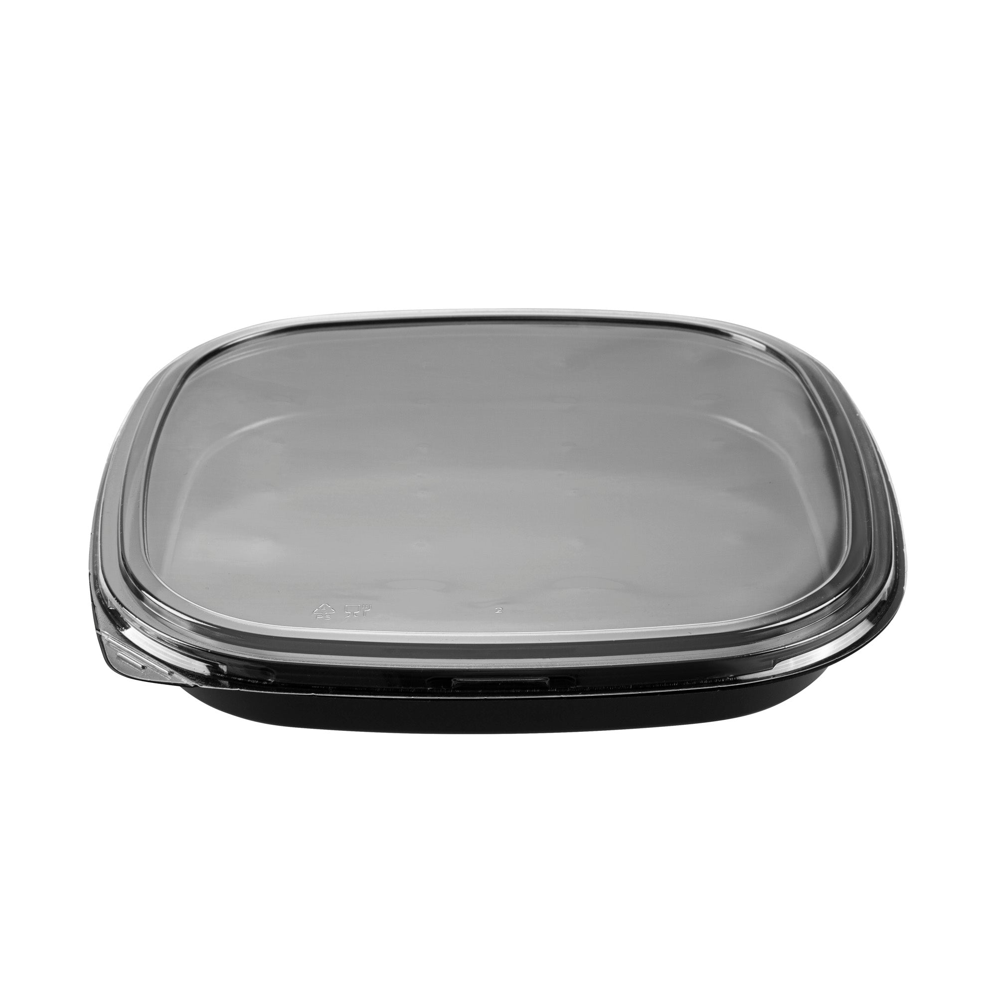 Roku Square Black Plastic Take Out Sushi Tray - with Clear Lid - 12 1/2" x 12 1/2" x 1 3/4" - 100 count box