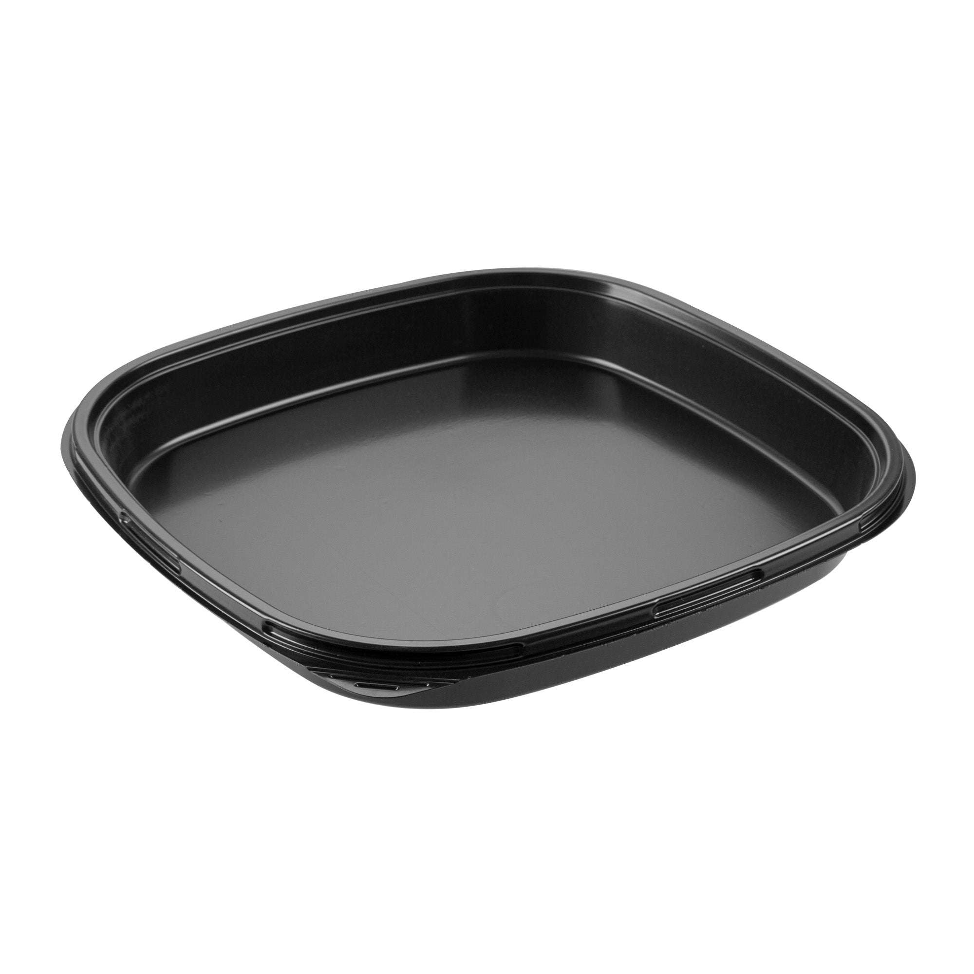 Roku Square Black Plastic Take Out Sushi Tray - with Clear Lid - 12 1/2" x 12 1/2" x 1 3/4" - 100 count box