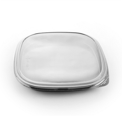 Roku Square Black Plastic Take Out Sushi Tray - with Clear Lid - 13 1/2" x 13 1/2" x 1 3/4" - 50 count box