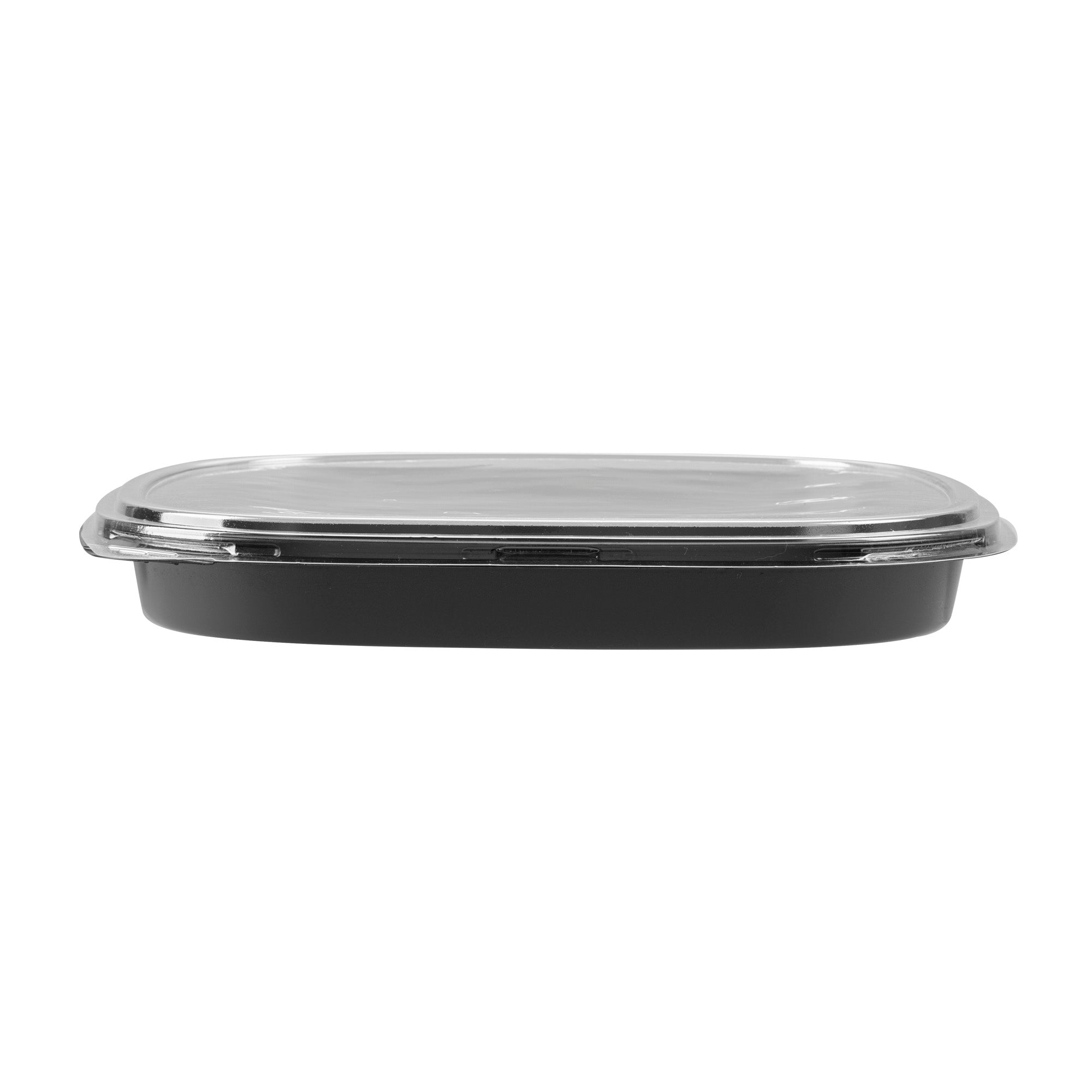 Roku Square Black Plastic Take Out Sushi Tray - with Clear Lid - 13 1/2" x 13 1/2" x 1 3/4" - 50 count box