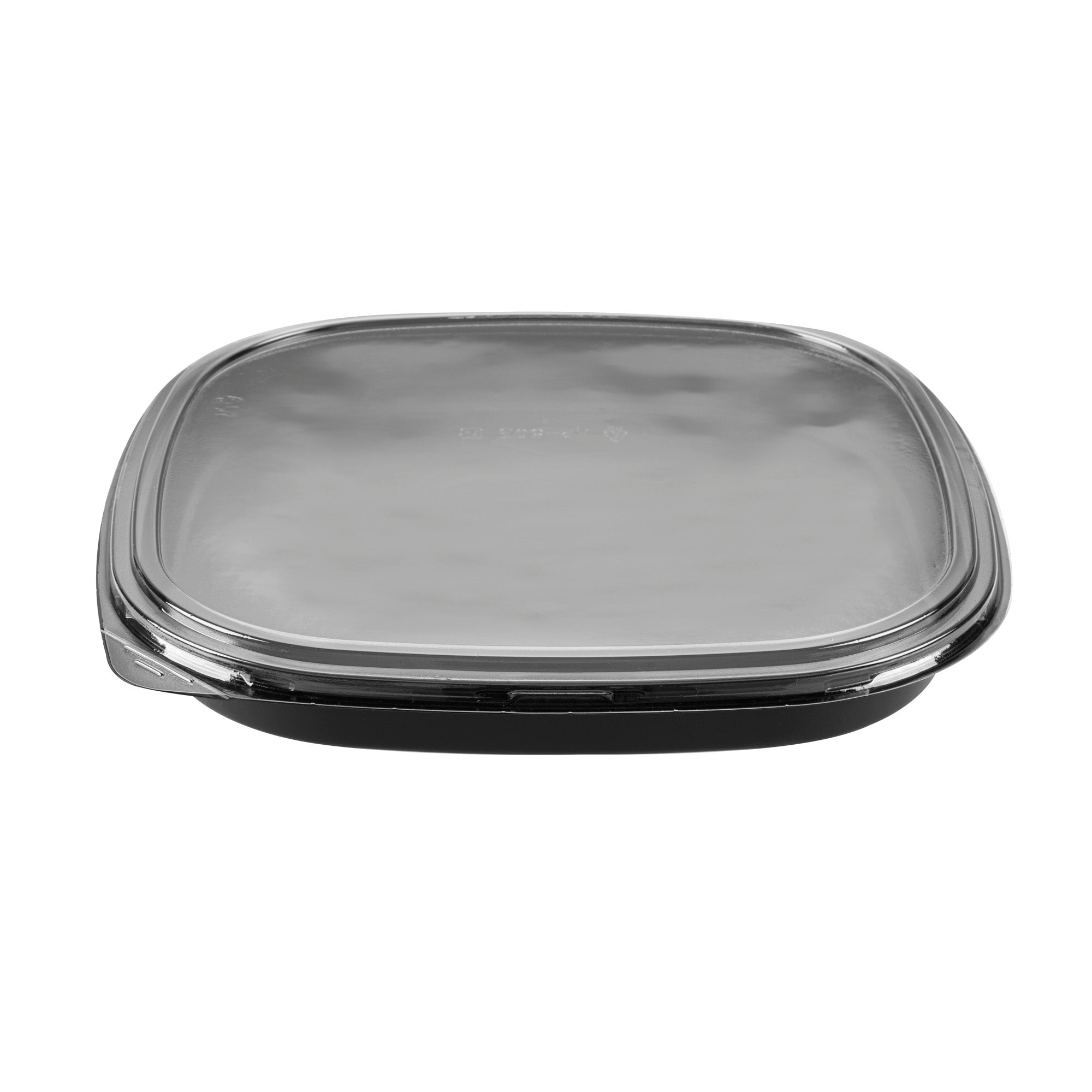 Roku Square Black Plastic Take Out Sushi Tray - with Clear Lid - 13 1/2" x 13 1/2" x 1 3/4" - 50 count box