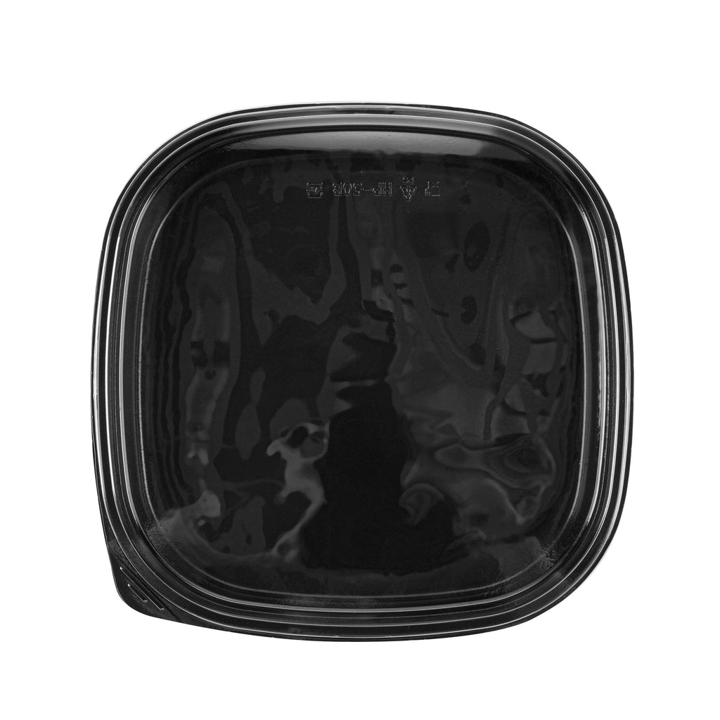 Roku Square Black Plastic Take Out Sushi Tray - with Clear Lid - 13 1/2" x 13 1/2" x 1 3/4" - 50 count box