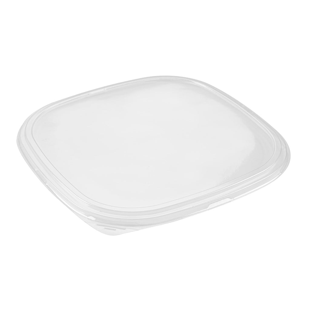 Roku Square Black Plastic Take Out Sushi Tray - with Clear Lid - 13 1/2" x 13 1/2" x 1 3/4" - 50 count box