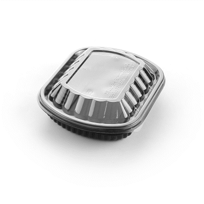 Chef 101 24 oz Rectangle Black Plastic Food Container - with Clear Lid, Microwavable - 7 3/4" x 6 1/4" x 2 1/4" - 50 count box