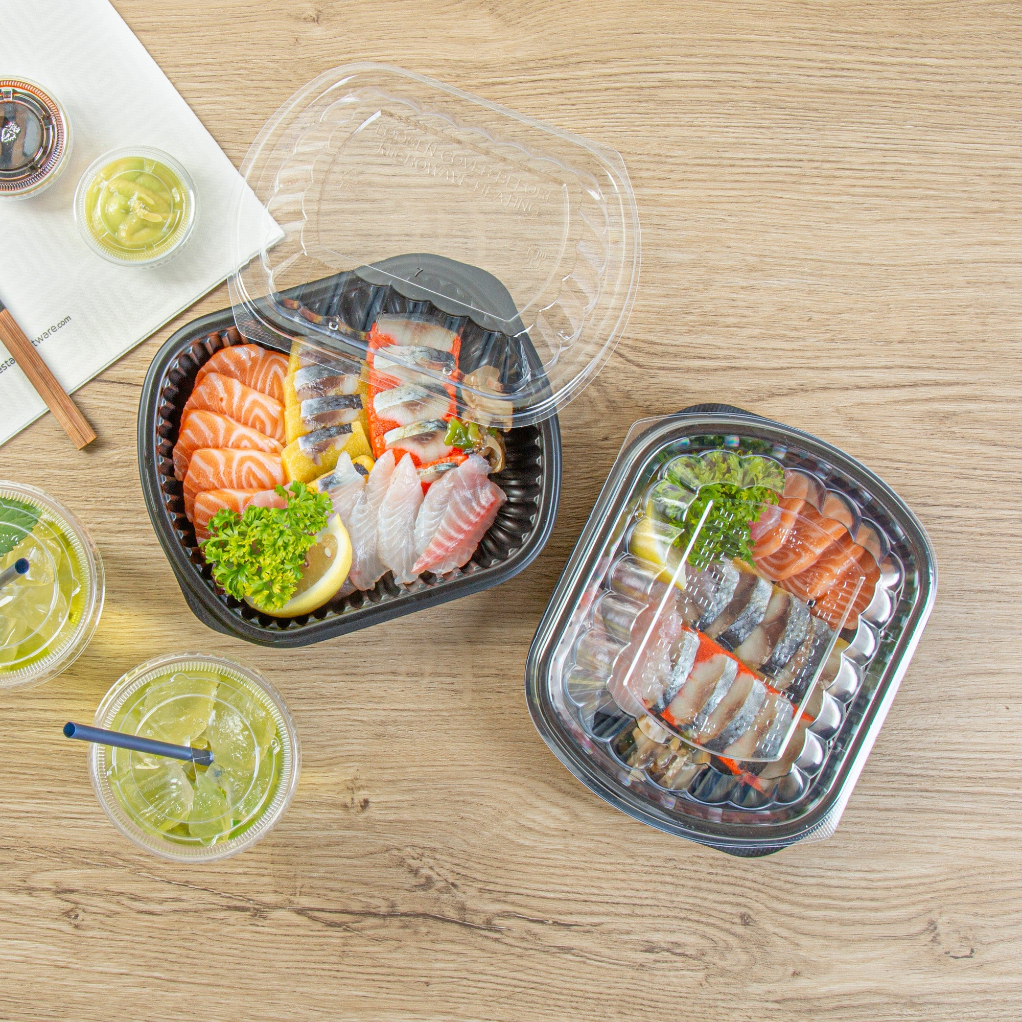Chef 101 24 oz Rectangle Black Plastic Food Container - with Clear Lid, Microwavable - 7 3/4" x 6 1/4" x 2 1/4" - 50 count box