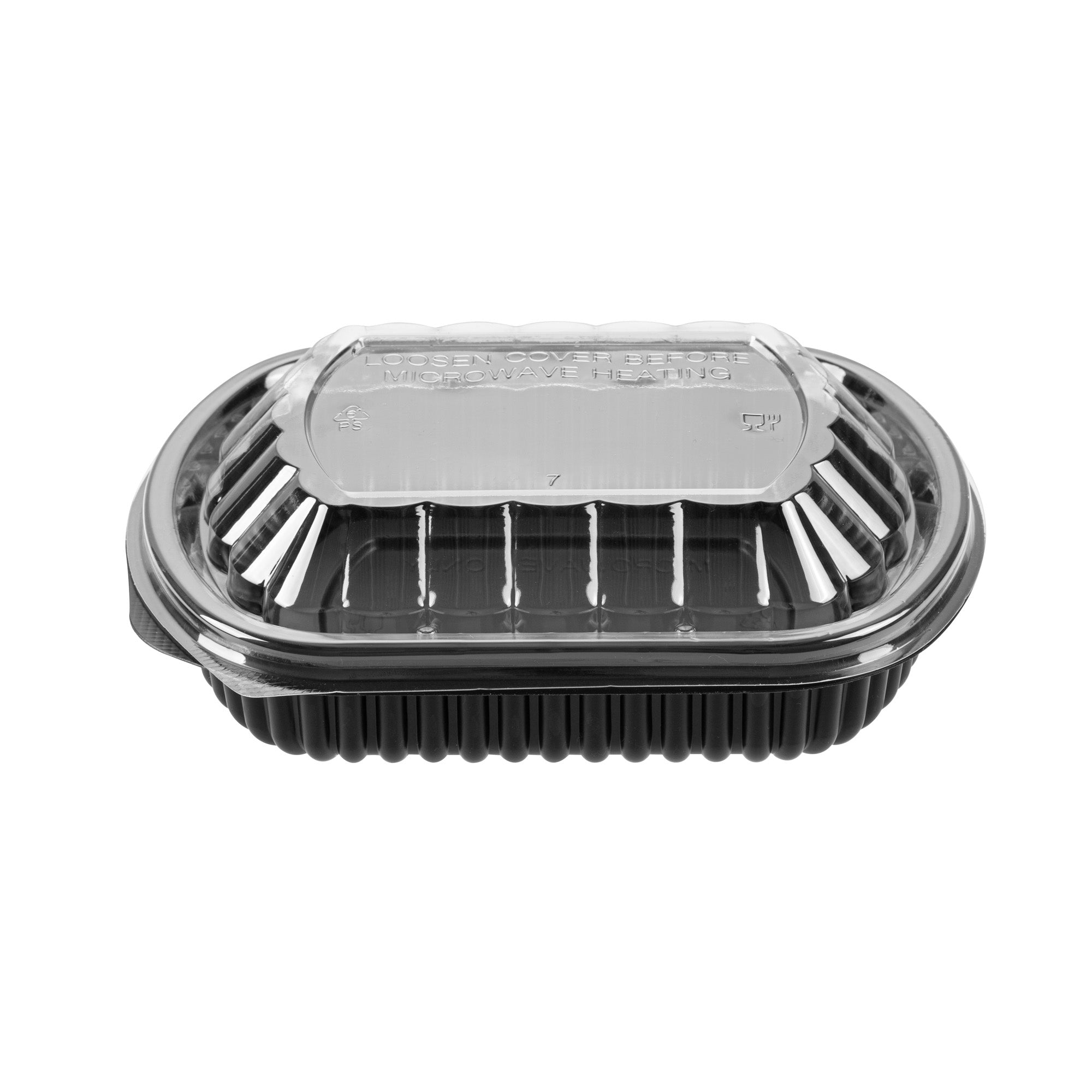 Chef 101 24 oz Rectangle Black Plastic Food Container - with Clear Lid, Microwavable - 7 3/4" x 6 1/4" x 2 1/4" - 100 count box
