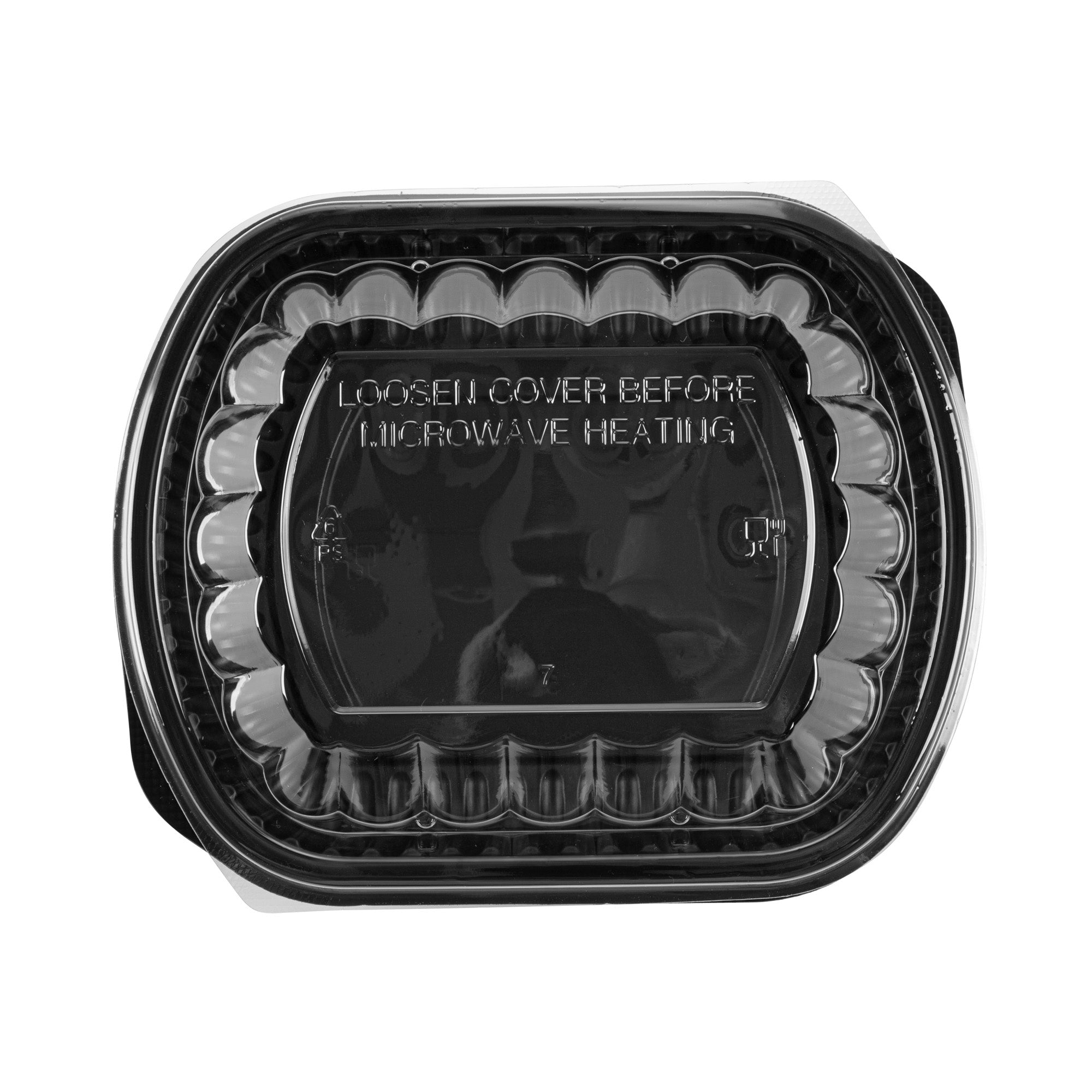 Chef 101 24 oz Rectangle Black Plastic Food Container - with Clear Lid, Microwavable - 7 3/4" x 6 1/4" x 2 1/4" - 100 count box