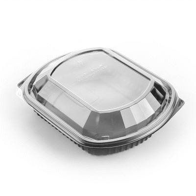 Chef 101 36 oz Rectangle Black Plastic Food Container - with Clear Lid, Microwavable - 9 1/4" x 7 3/4" x 2 3/4" - 50 count box