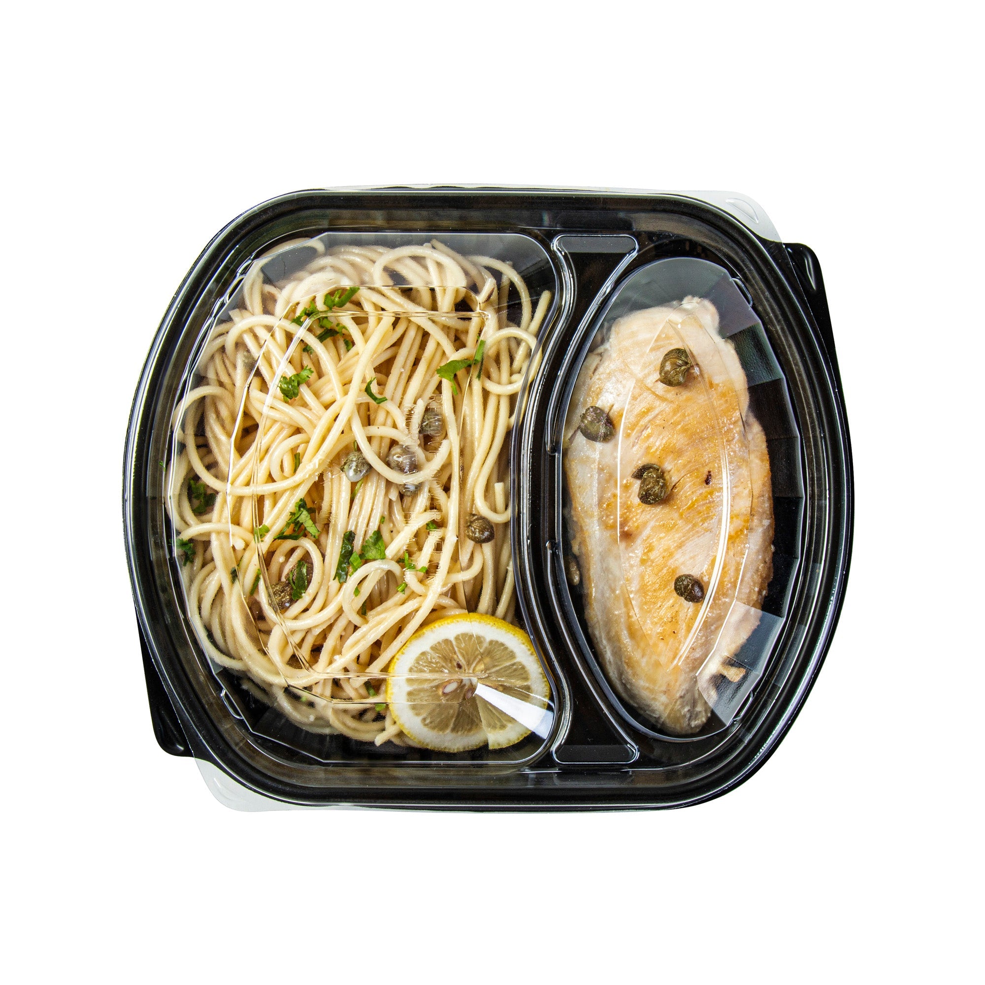 Chef 101 36 oz Rectangle Black Plastic Food Container - with Clear Lid, Microwavable, 2 Compartments - 9 1/4" x 8" x 2 3/4" - 50 count box