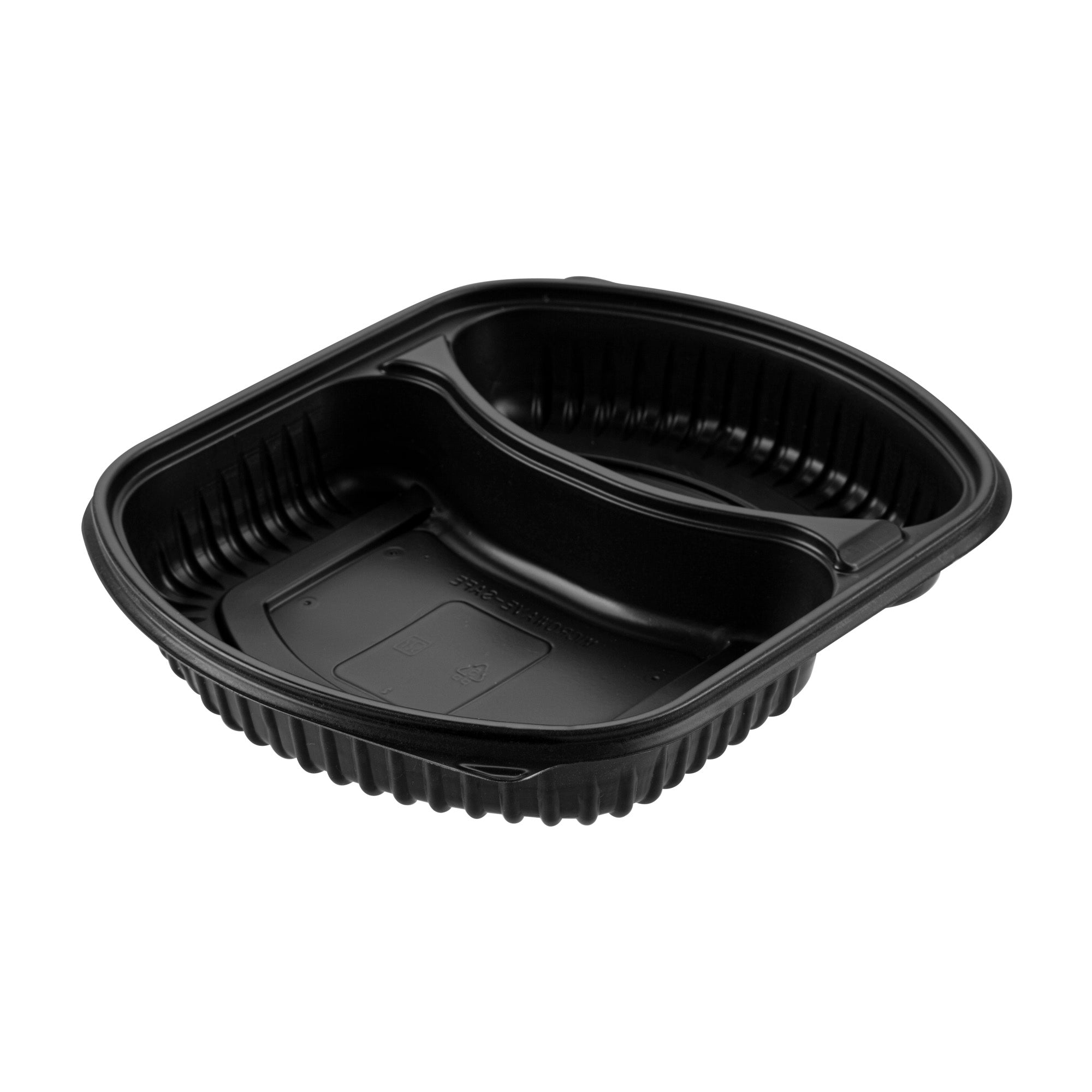 Chef 101 36 oz Rectangle Black Plastic Food Container - with Clear Lid, Microwavable, 2 Compartments - 9 1/4" x 8" x 2 3/4" - 50 count box