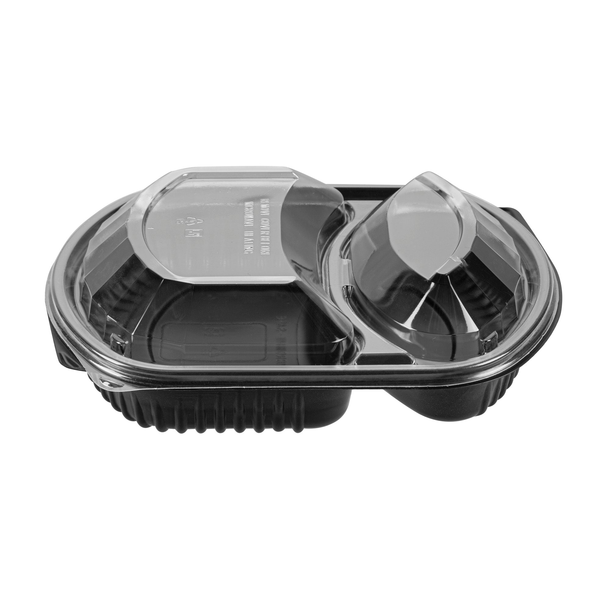 Chef 101 36 oz Rectangle Black Plastic Food Container - with Clear Lid, Microwavable, 2 Compartments - 9 1/4" x 8" x 2 3/4" - 100 count box