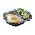 Chef 101 36 oz Rectangle Black Plastic Food Container - with Clear Lid, Microwavable, 3 Compartments - 9 1/4" x 8" x 2 3/4" - 100 count box