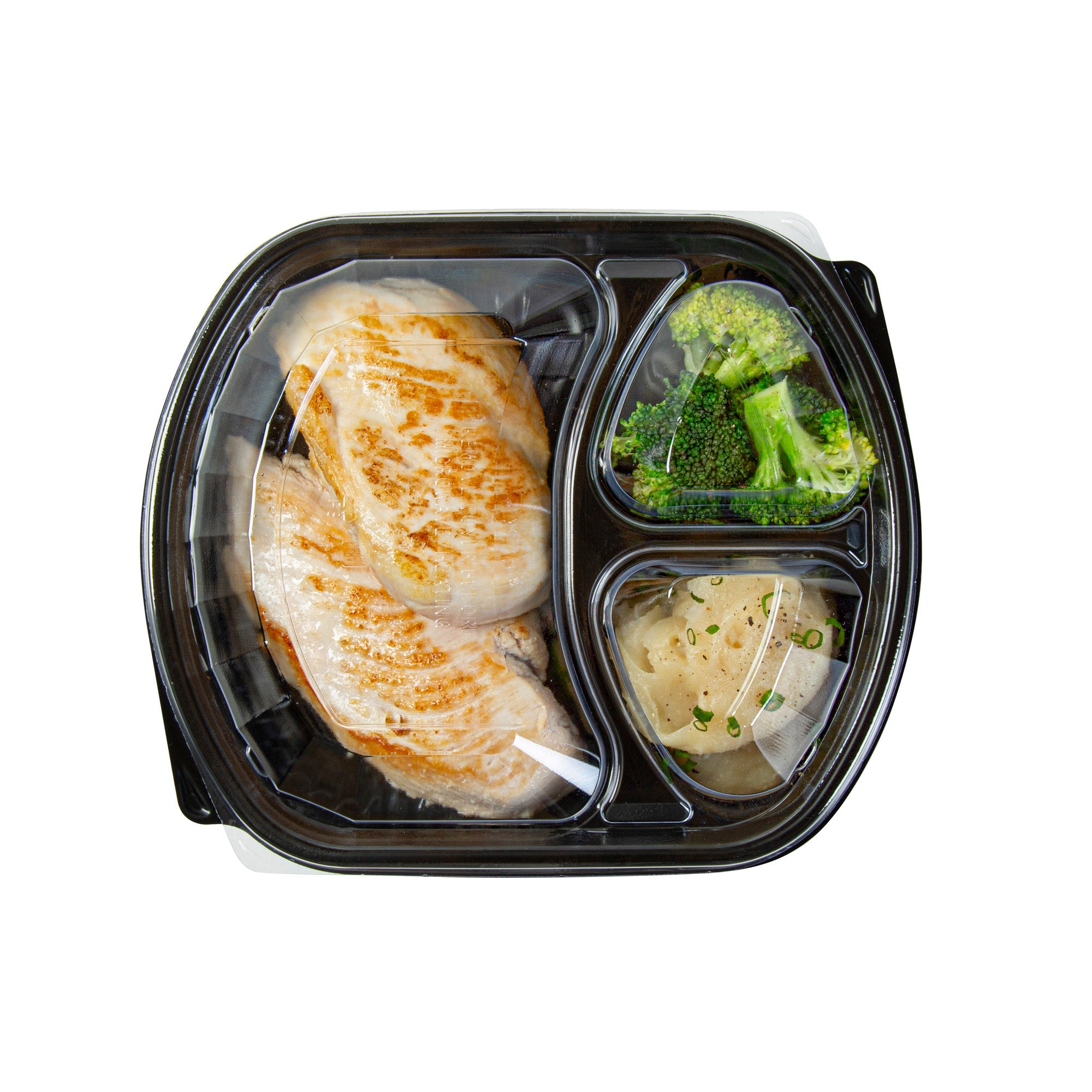 Chef 101 36 oz Rectangle Black Plastic Food Container - with Clear Lid, Microwavable, 3 Compartments - 9 1/4" x 8" x 2 3/4" - 50 count box