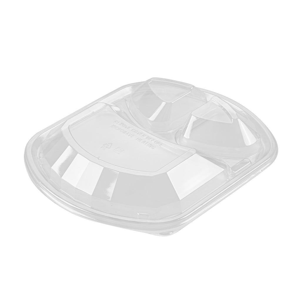 Chef 101 36 oz Rectangle Black Plastic Food Container - with Clear Lid, Microwavable, 3 Compartments - 9 1/4" x 8" x 2 3/4" - 100 count box
