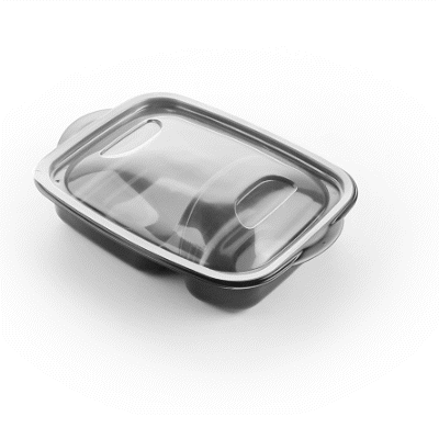 Chef 101 36 oz Rectangle Black Plastic Food Container - with Clear Lid, Microwavable, 2 Compartments - 8 3/4" x 7" x 2 1/4" - 100 count box