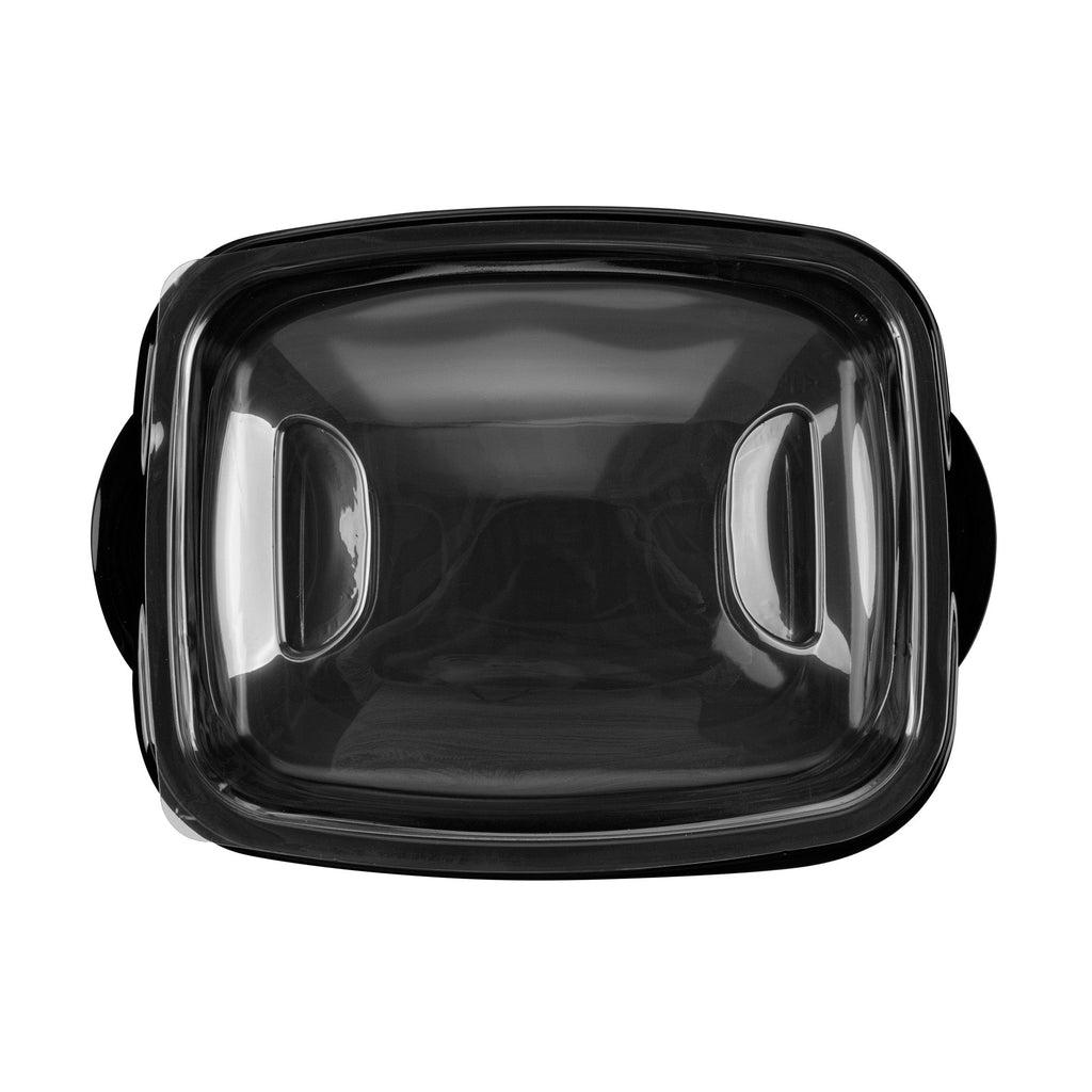 Chef 101 36 oz Rectangle Black Plastic Food Container - with Clear Lid, Microwavable - 8 3/4" x 7" x 2 1/4" - 100 count box