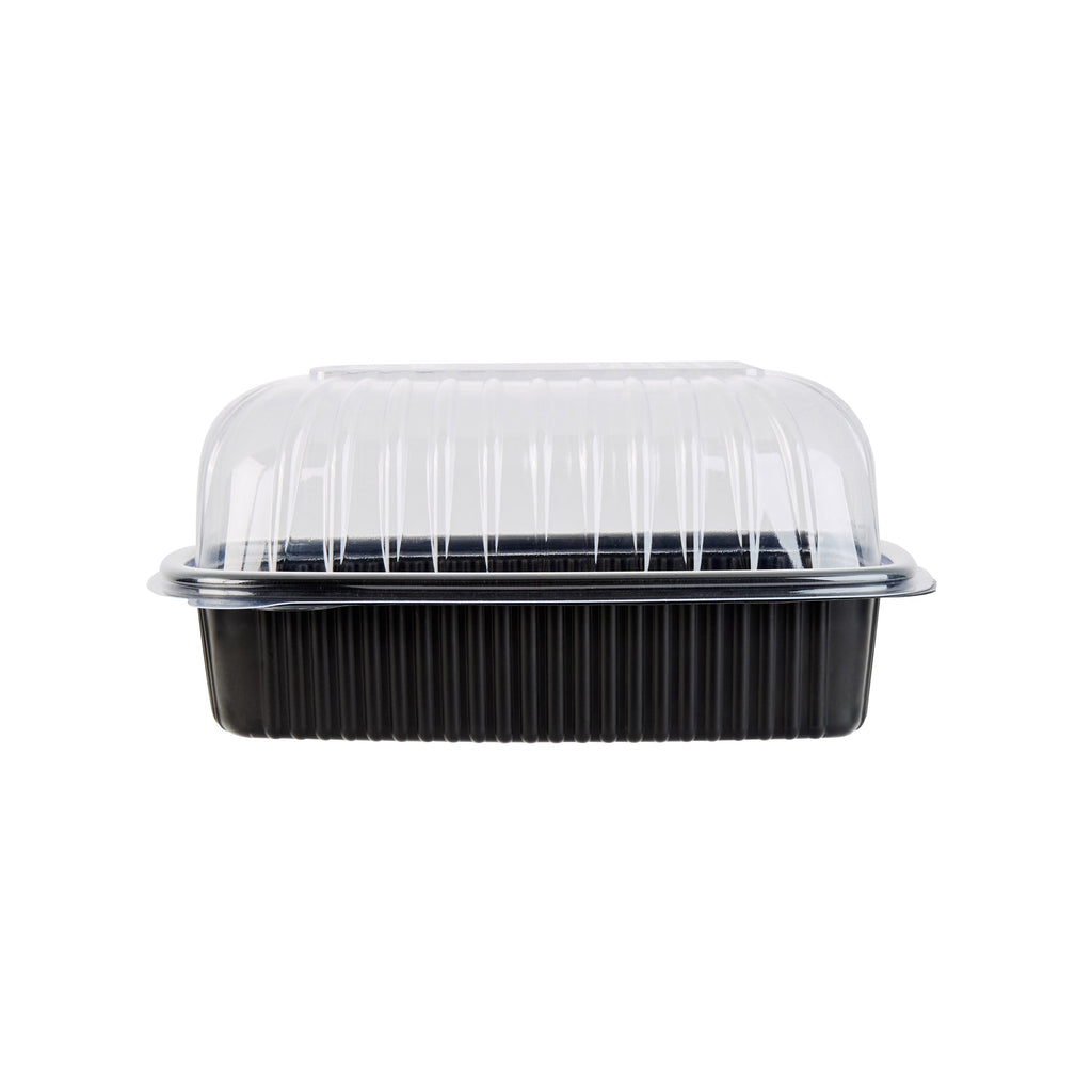 Chef 101 Black Plastic Chicken Roaster Container - with Clear Dome Lid, Microwavable - 10 1/4" x 7 1/4" x 4 3/4" - 50 count box