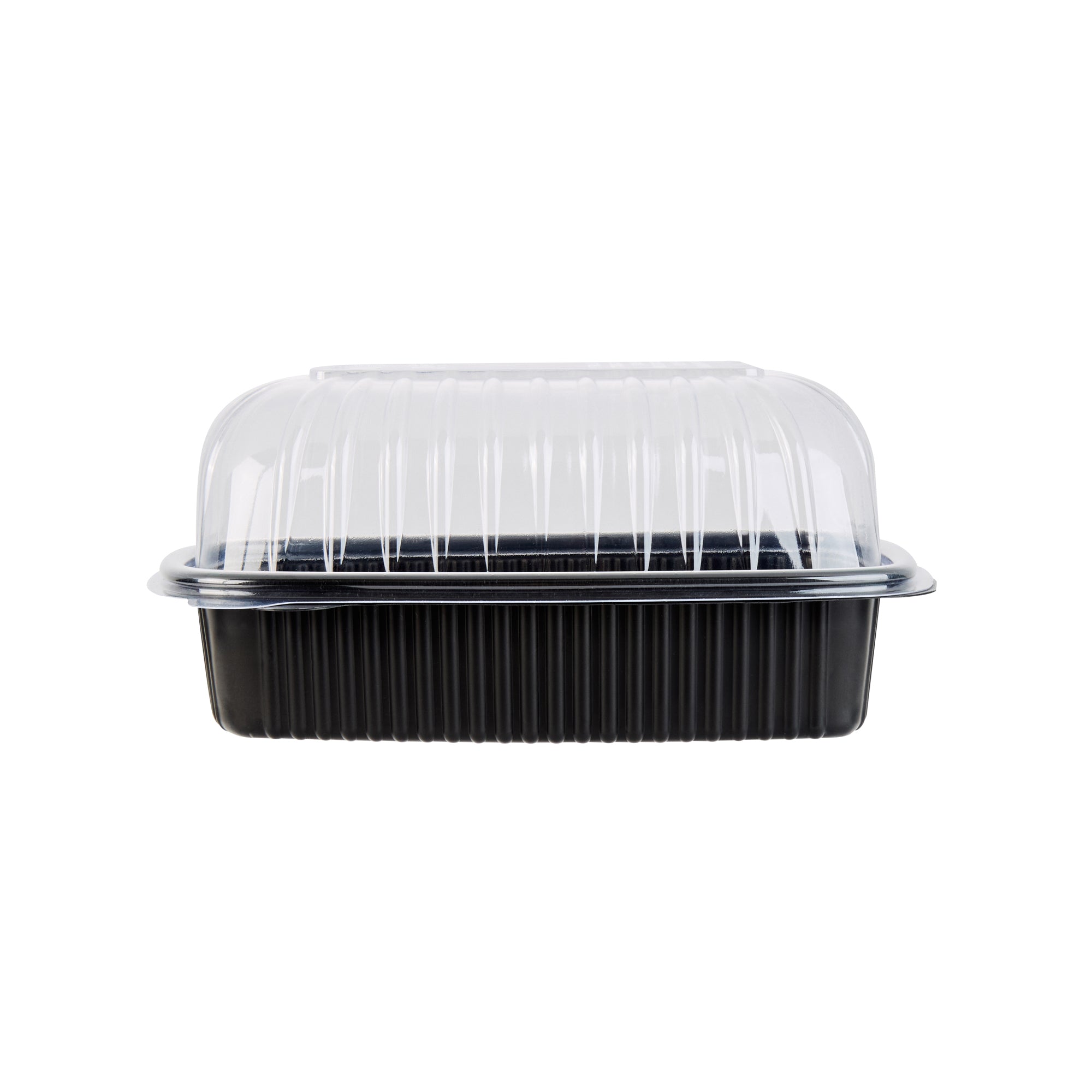 Chef 101 Black Plastic Chicken Roaster Container - with Clear Dome Lid, Microwavable - 10 1/4" x 7 1/4" x 4 3/4" - 50 count box