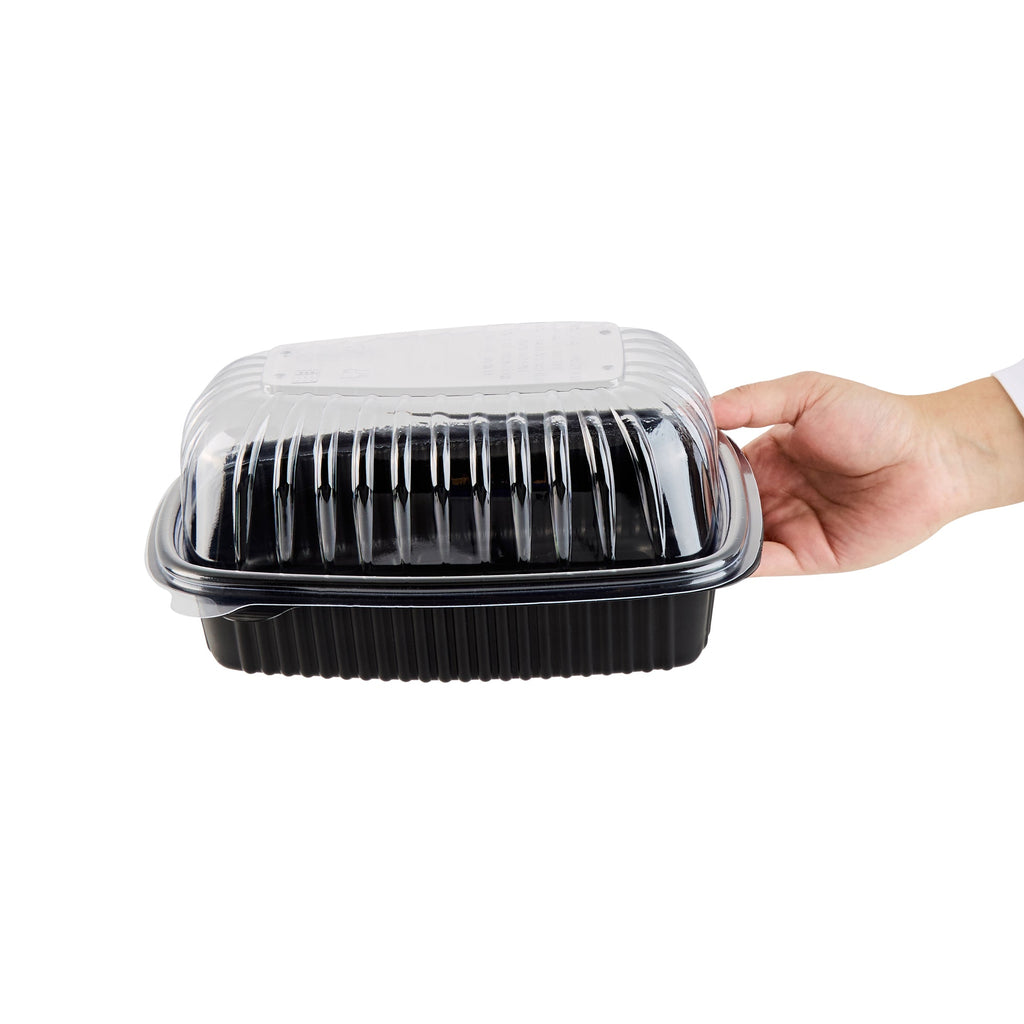 Chef 101 Black Plastic Chicken Roaster Container - with Clear Dome Lid, Microwavable - 10 1/4" x 7 1/4" x 4 3/4" - 100 count box