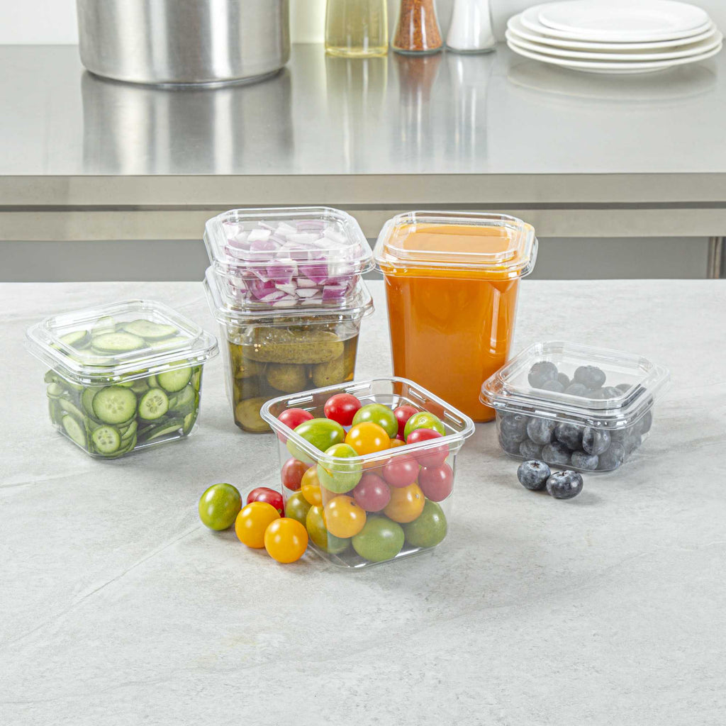 Thermo Tek 20 oz Square Clear Plastic Deli / Snack Container - 4 1/2" x 4 1/2" x 3 1/2" - 50 count box
