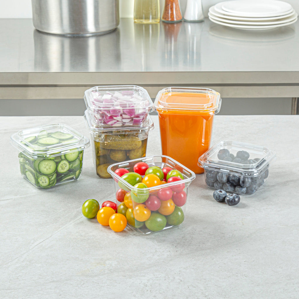 Thermo Tek 20 oz Square Clear Plastic Deli / Snack Container - 4 1/2" x 4 1/2" x 3 1/2" - 100 count box