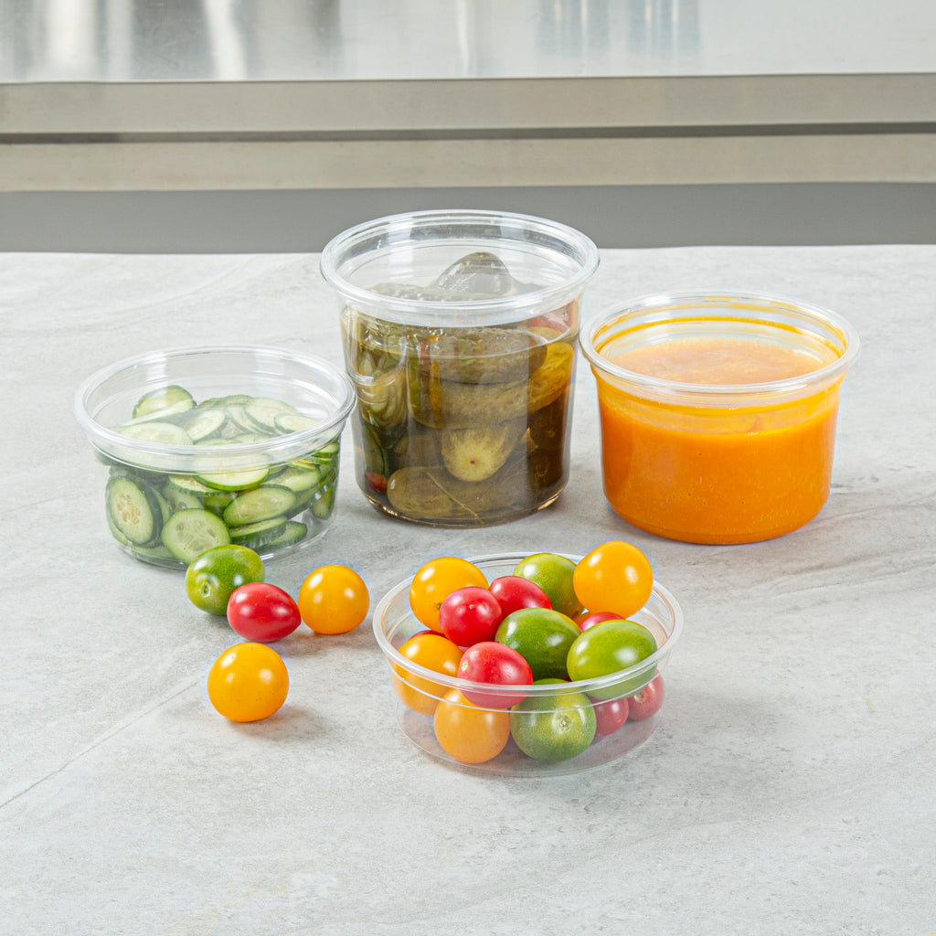 Thermo Tek 8 oz Round Clear Plastic To Go Deli Container - 4 1/2" x 4 1/2" x 1 1/2" - 100 count box