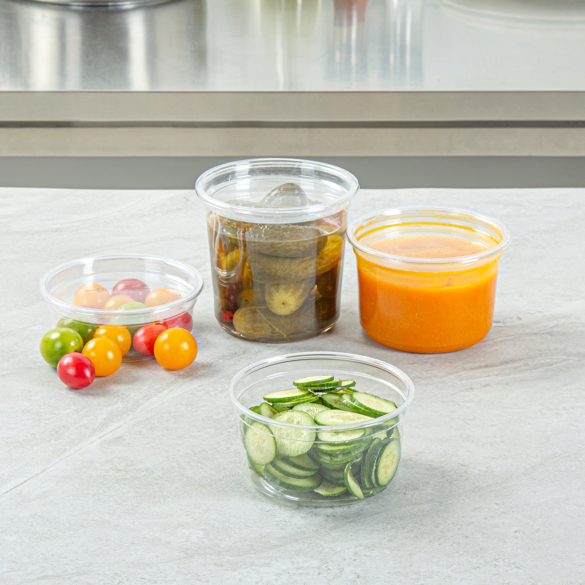 Thermo Tek 12 oz Round Clear Plastic To Go Deli Container - 4 1/2" x 4 1/2" x 2 1/4" - 100 count box