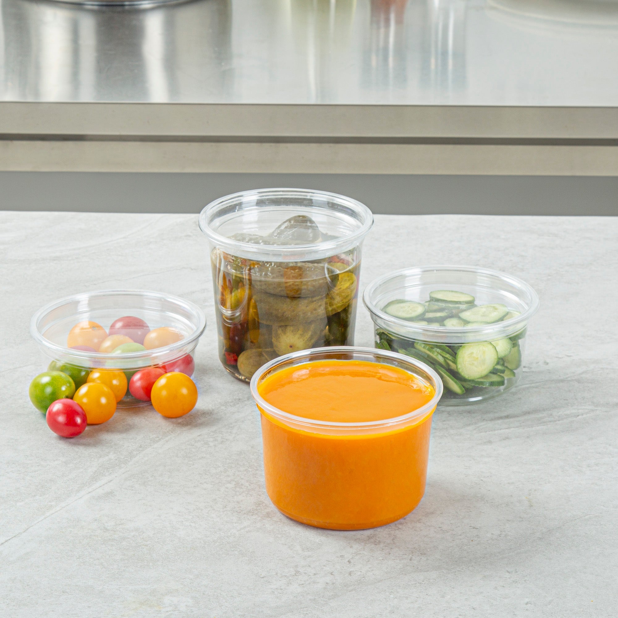 Thermo Tek 16 oz Round Clear Plastic To Go Deli Container - 4 1/2" x 4 1/2" x 3" - 25 count box